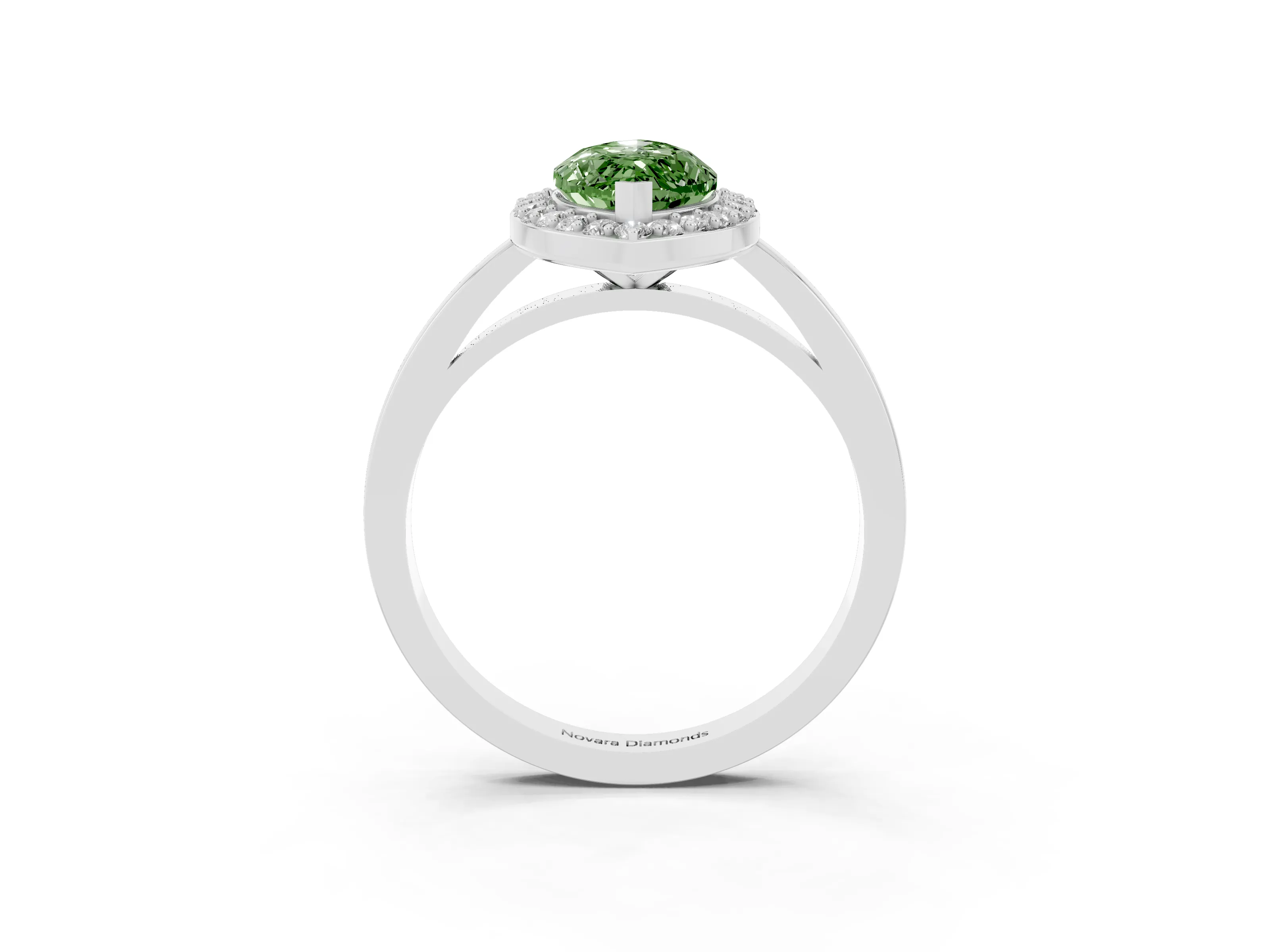 Fancy Green Marquise Cut Diamond Halo Ring Set in White gold with Solitaire Band and Prong Setting