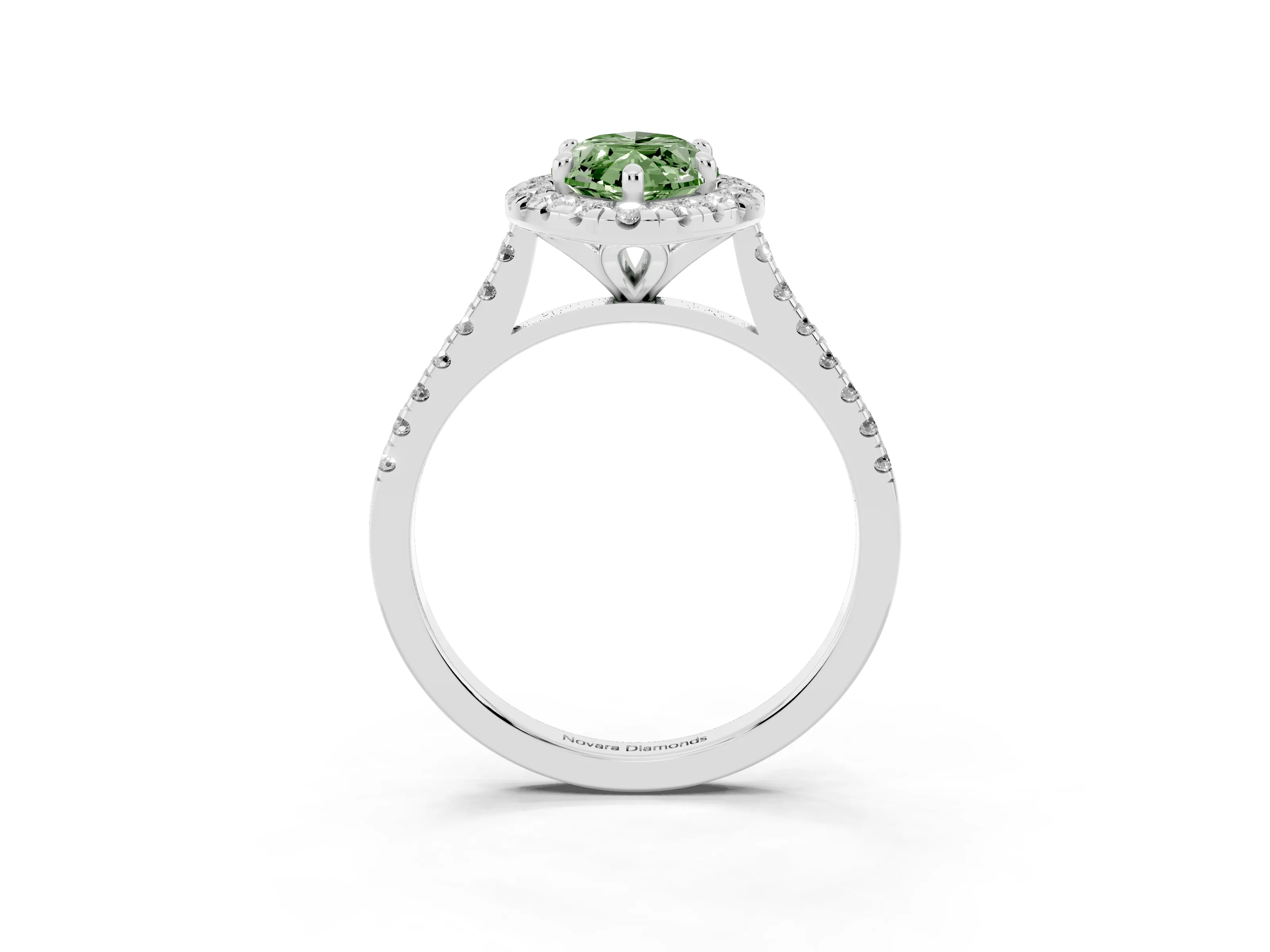 Fancy Green Marquise Cut Diamond Cushion Halo Ring Set in White gold with Pavé Band
