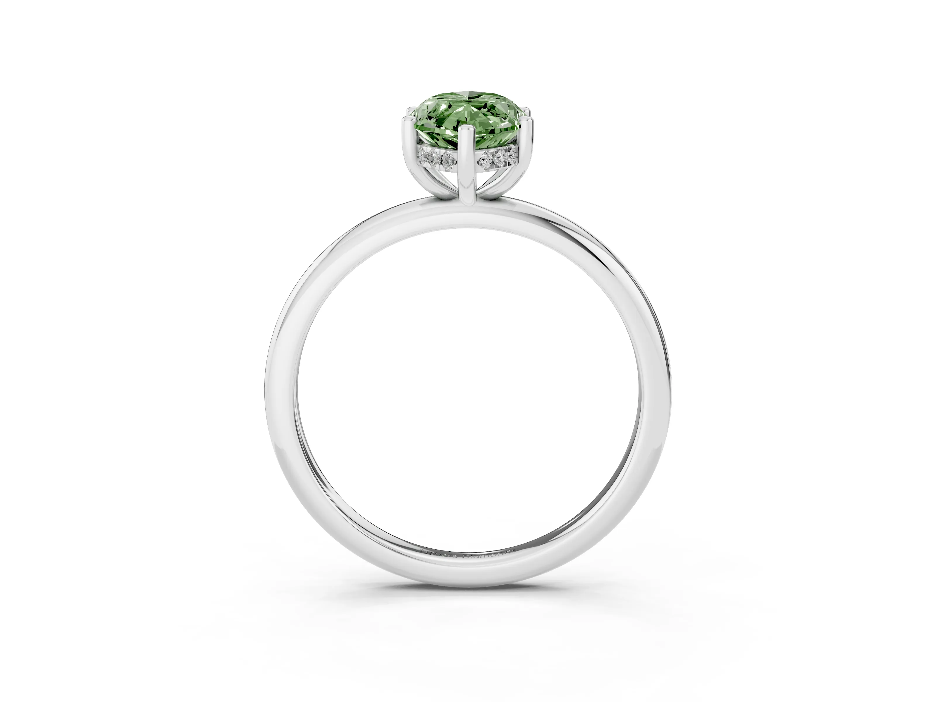 Fancy Green Marquise Cut Diamond Solitaire Engagement Ring Set in Silver with Prong Setting and Polished Band