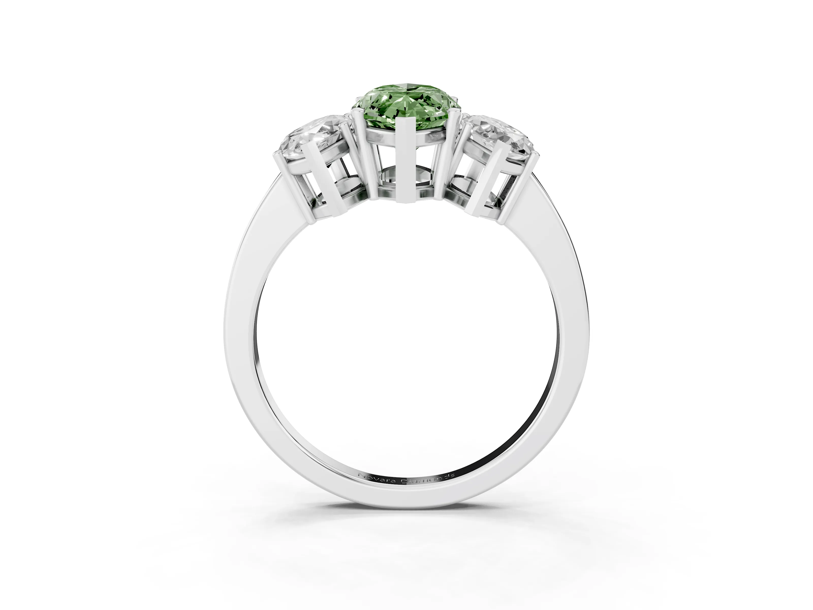 Fancy Green Marquise Cut Diamond Three-Stone Engagement Ring Set in Platinum with Flat Band