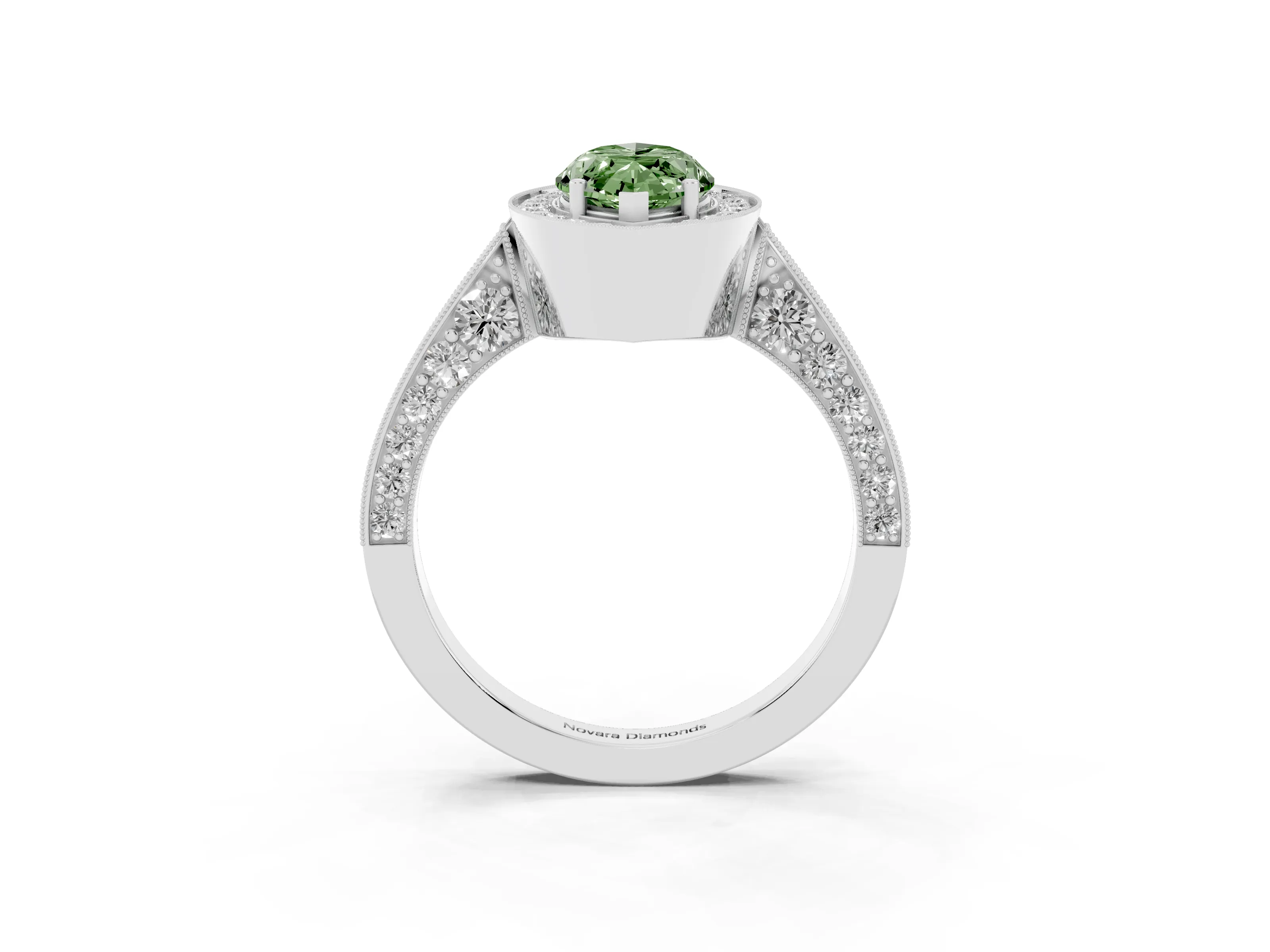 Fancy Green Marquise Cut Diamond Halo Engagement Ring Set in Silver with Accent Split Shank Band