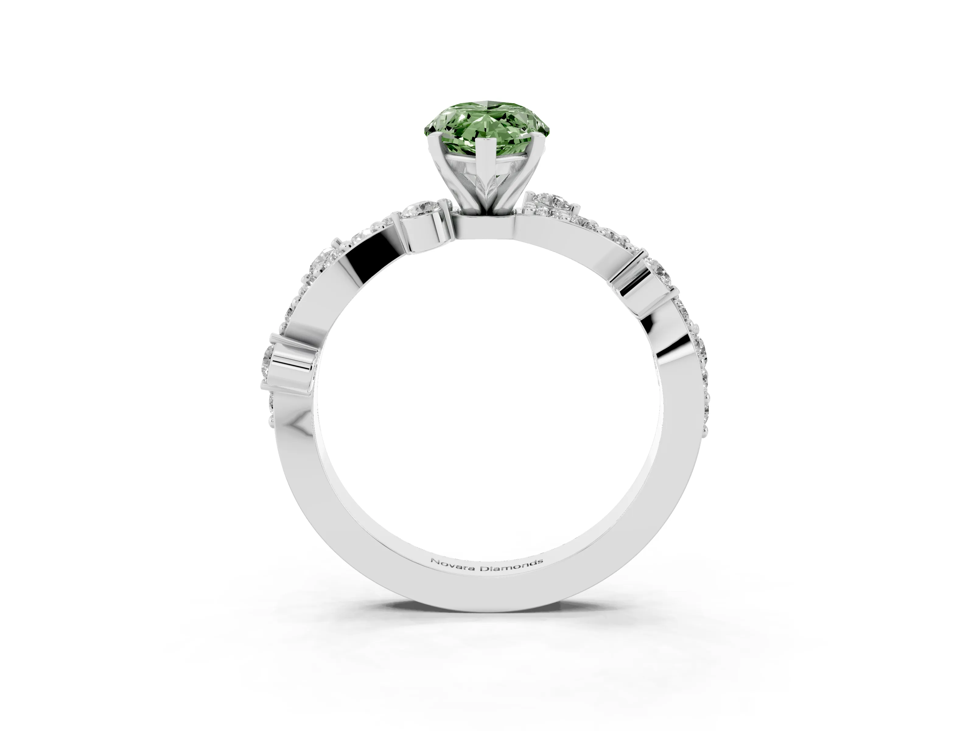 Fancy Green Marquise Cut Diamond Solitaire Twisted Band Set in Platinum with Pavé Setting