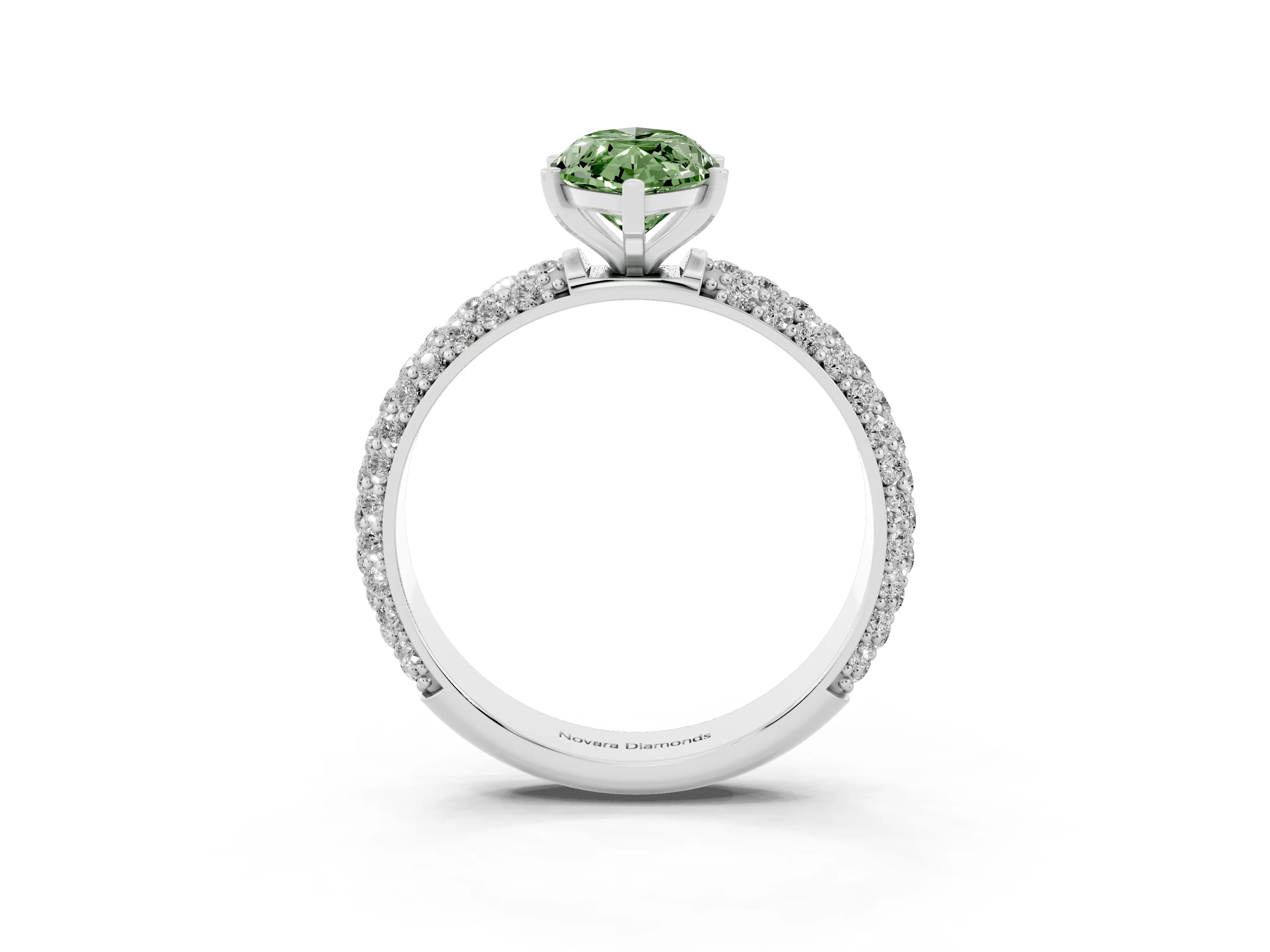 Fancy Green Marquise Cut Diamond Solitaire Ring Set in Platinum with Prong Setting and Pavé-Set Band