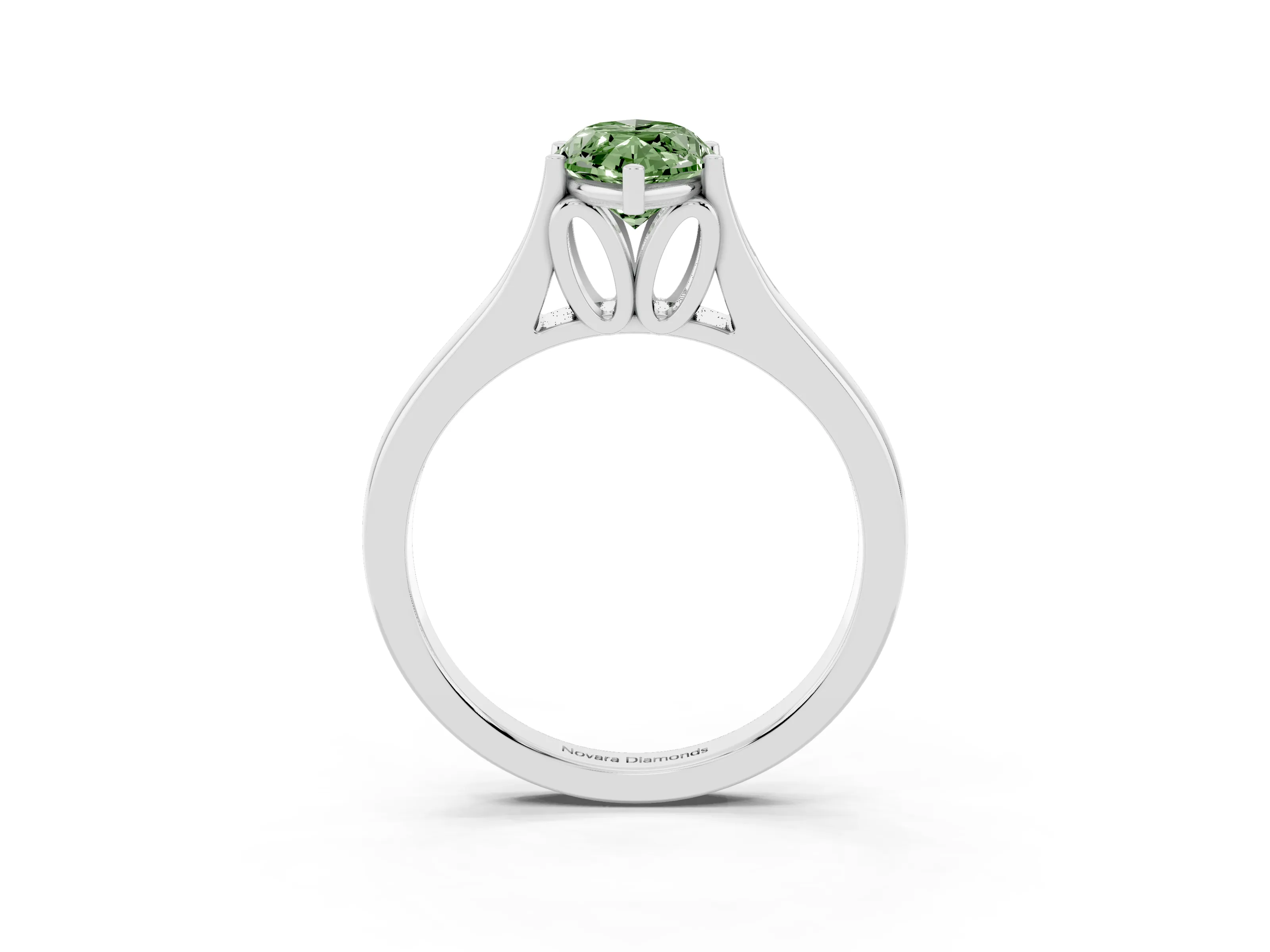 Fancy Green Marquise Cut Diamond Solitaire Ring Set in White gold with Arched Cathedral Band and Prong Setting