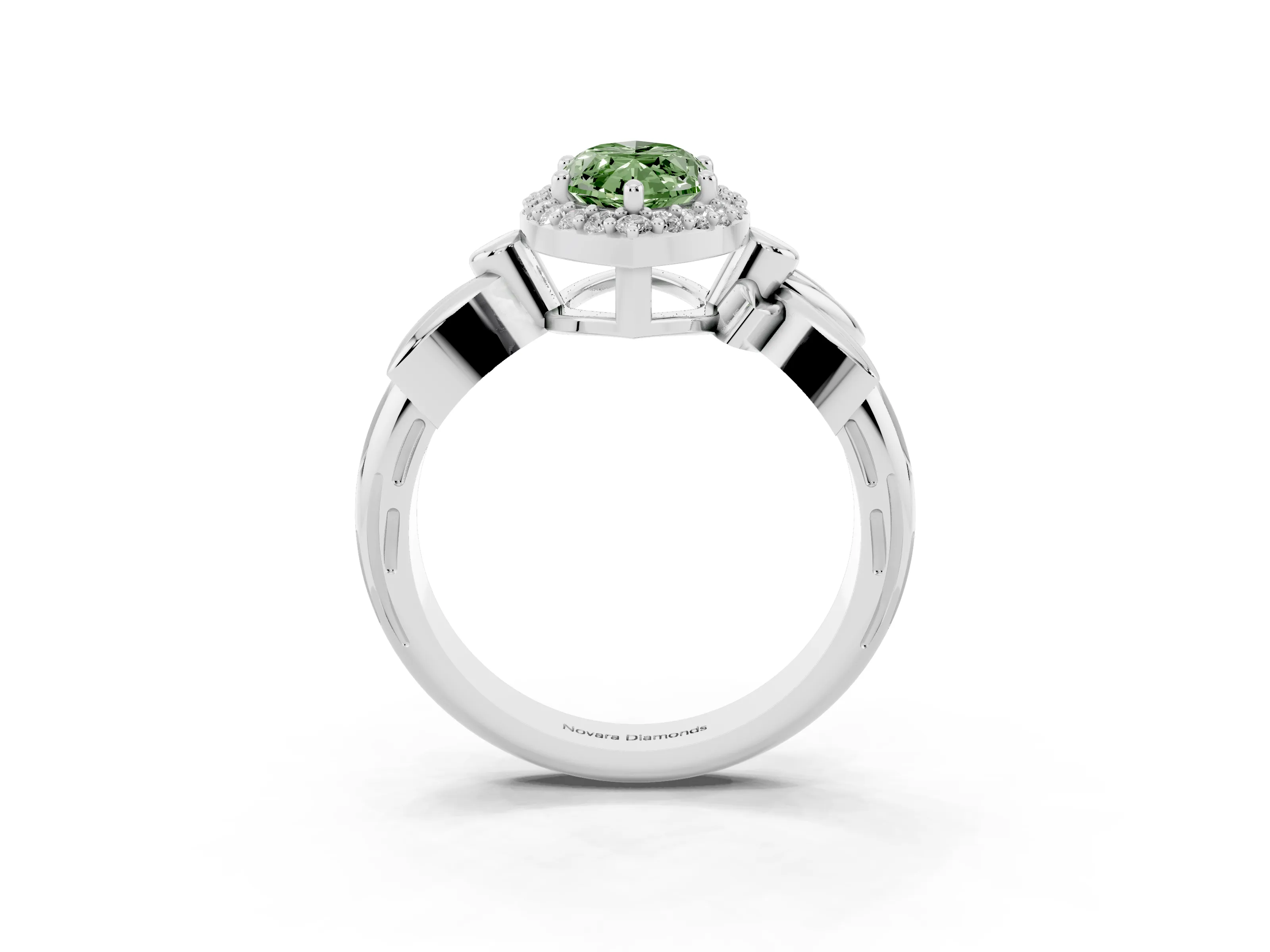 Fancy Green Marquise Cut Diamond Halo Floral Band Ring Set in White gold with Prong Setting