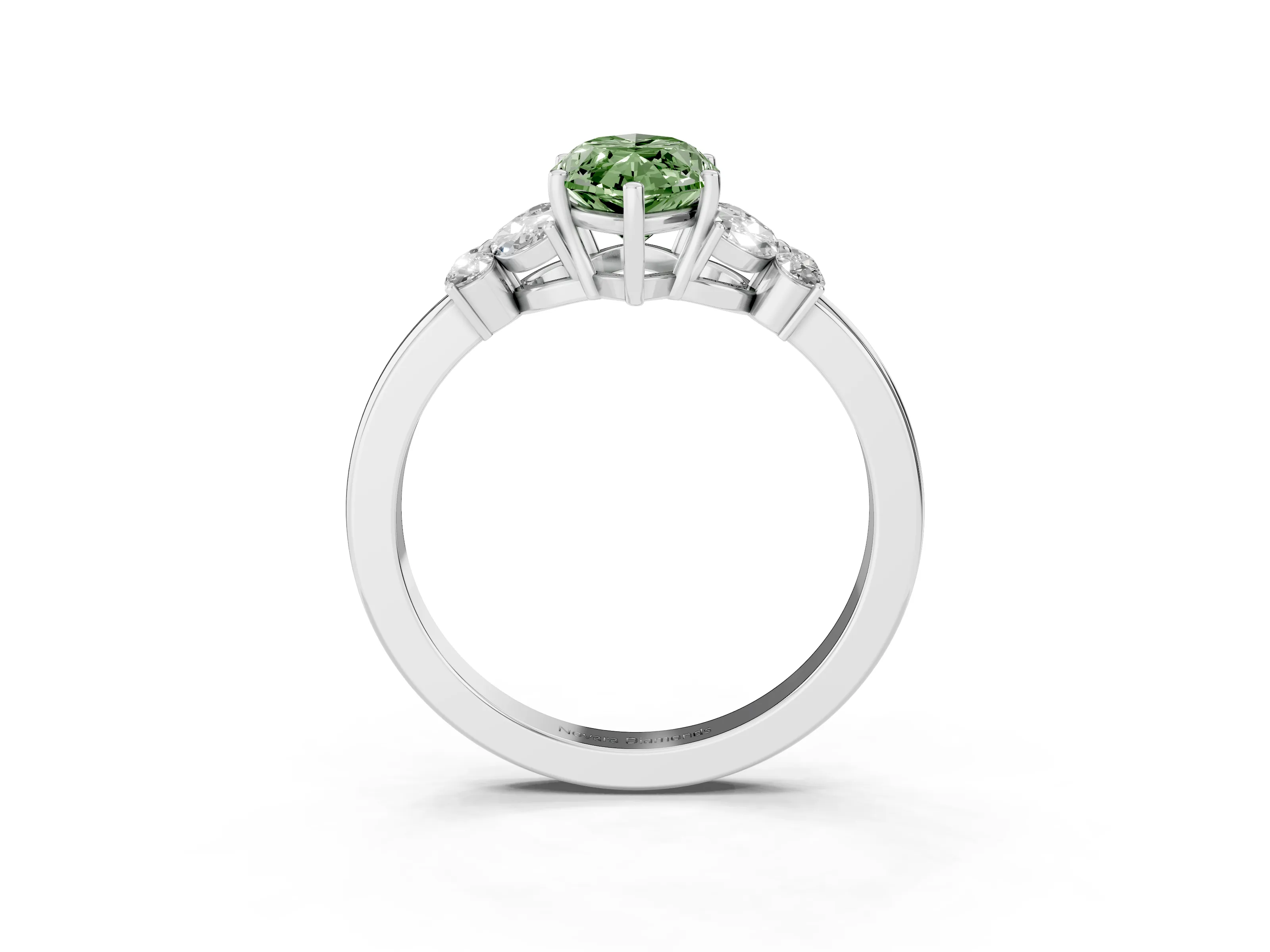 Fancy Green Marquise Cut Diamond Solitaire Floral Ring Set in Platinum with Marquise Petals and Prong Setting