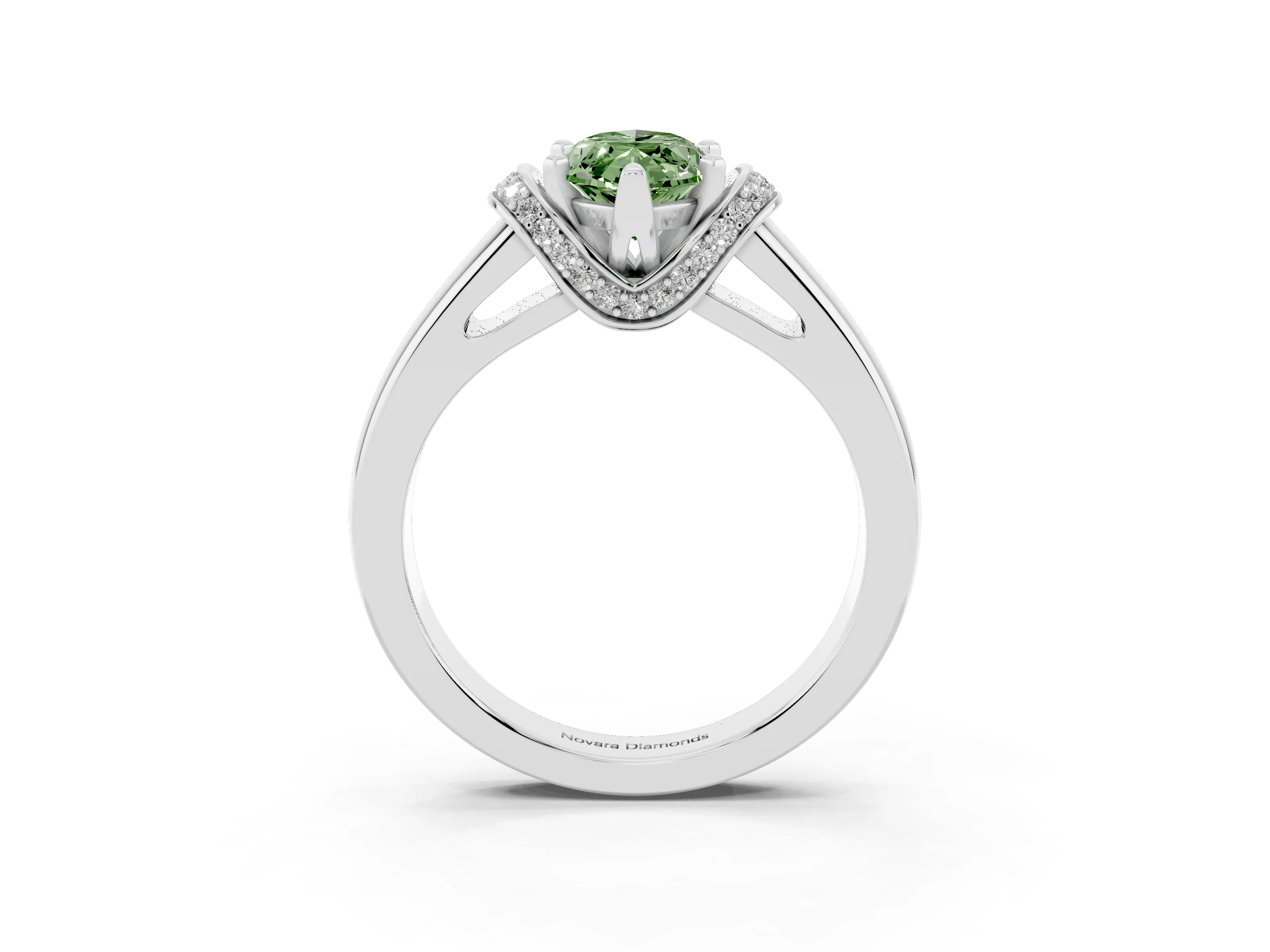 Fancy Green Marquise Cut Diamond Pavé Band Solitaire Ring Set in Silver with Prong Setting