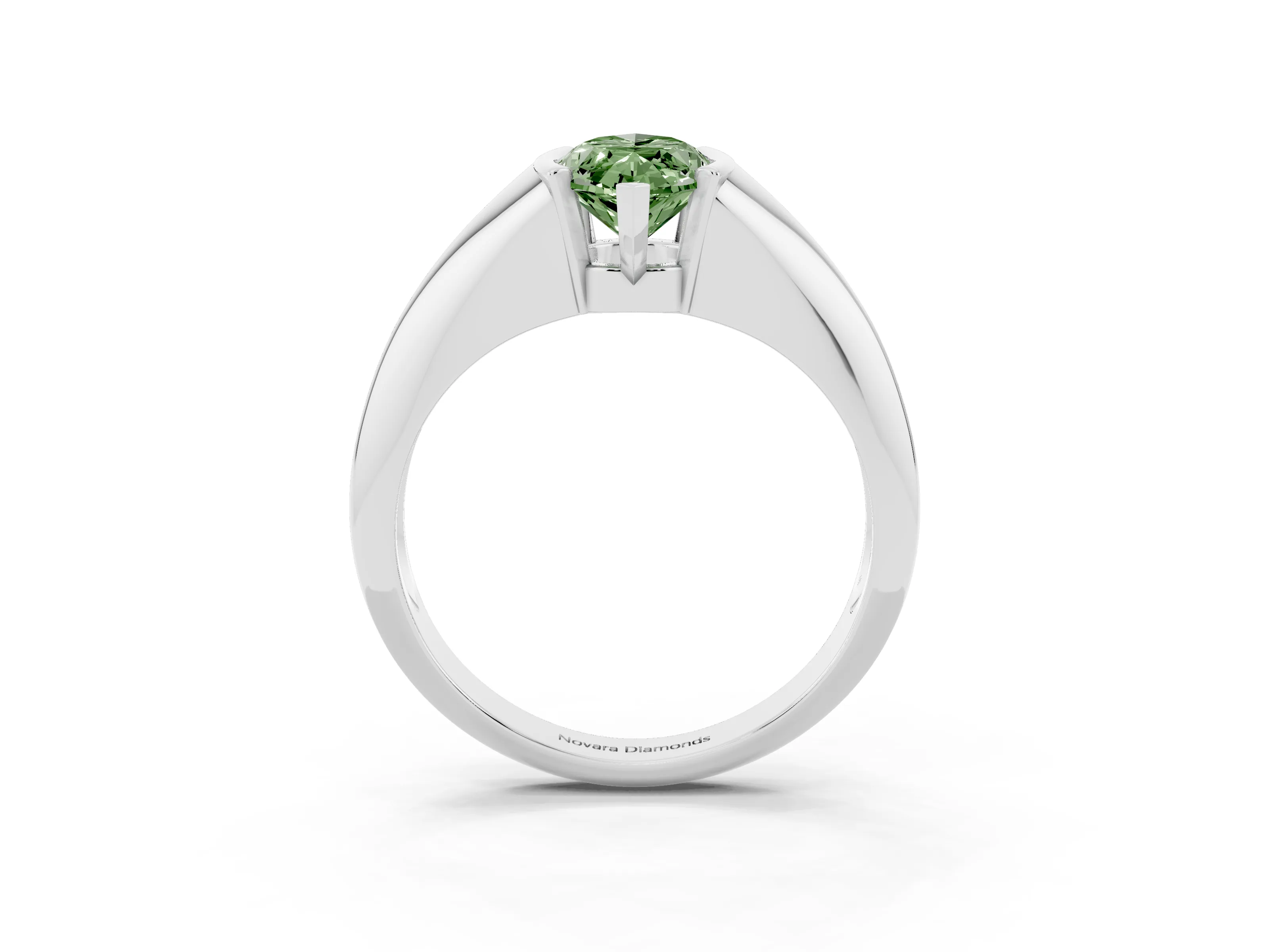 Fancy Green Marquise Cut Diamond Solitaire Tension Set Ring Set in Silver