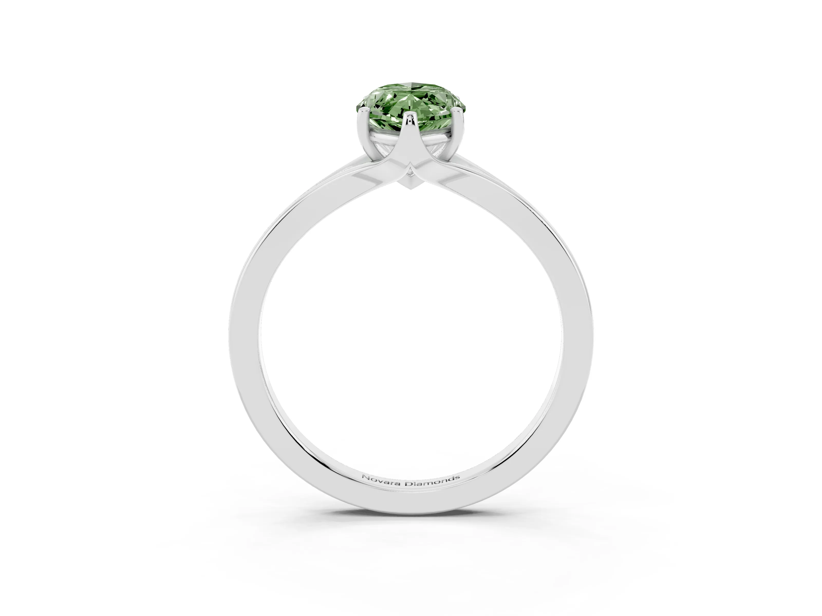 Fancy Green Marquise Cut Diamond Solitaire Ring Set in White gold with Polished Tapered Band and Prong Setting