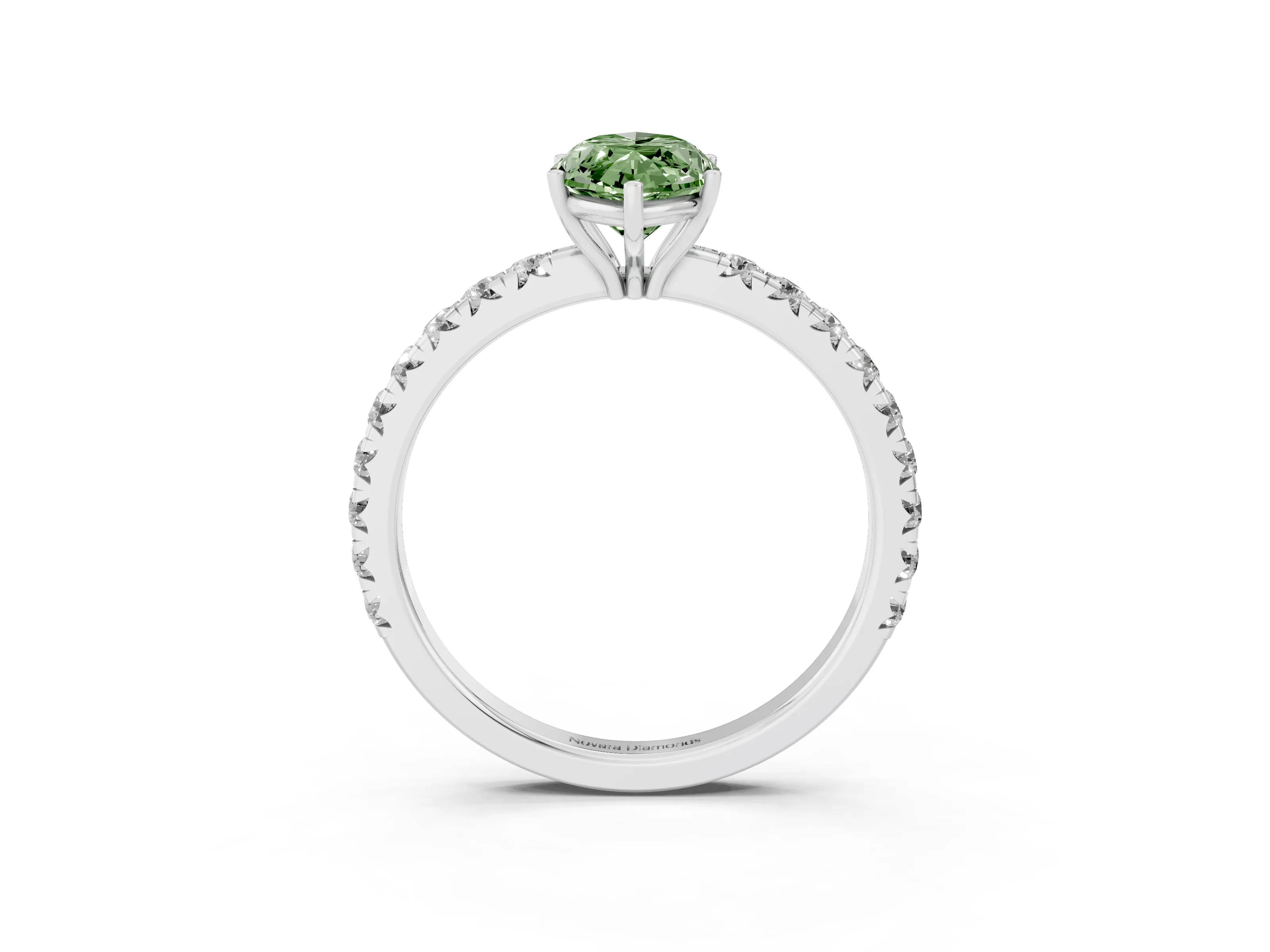 Fancy Green Marquise Cut Diamond Pavé Solitaire Engagement Ring Set in Silver with Prong Setting