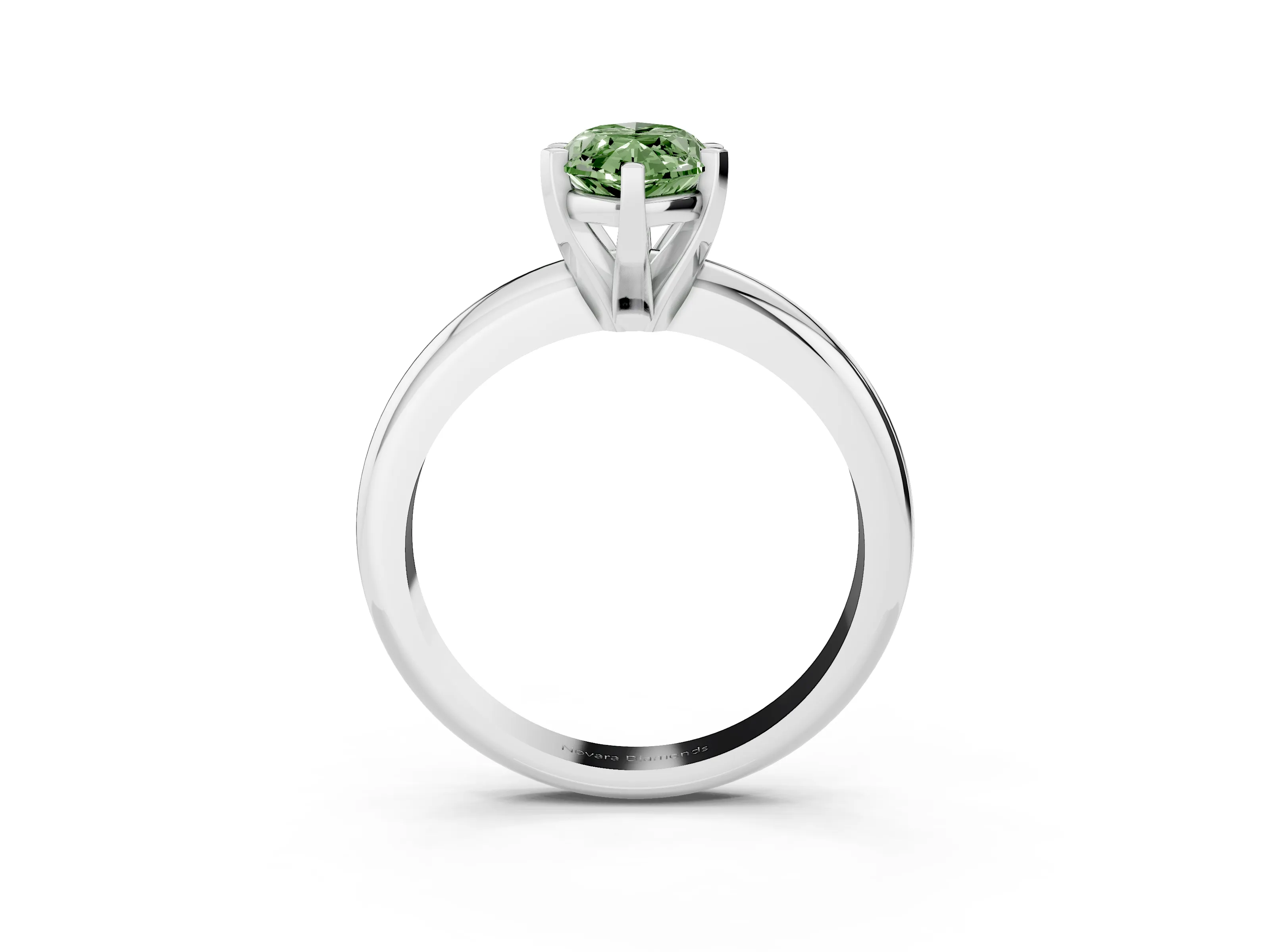 Fancy Green Marquise Cut Diamond Solitaire Engagement Ring Set in White gold with Round Band and Prong Setting