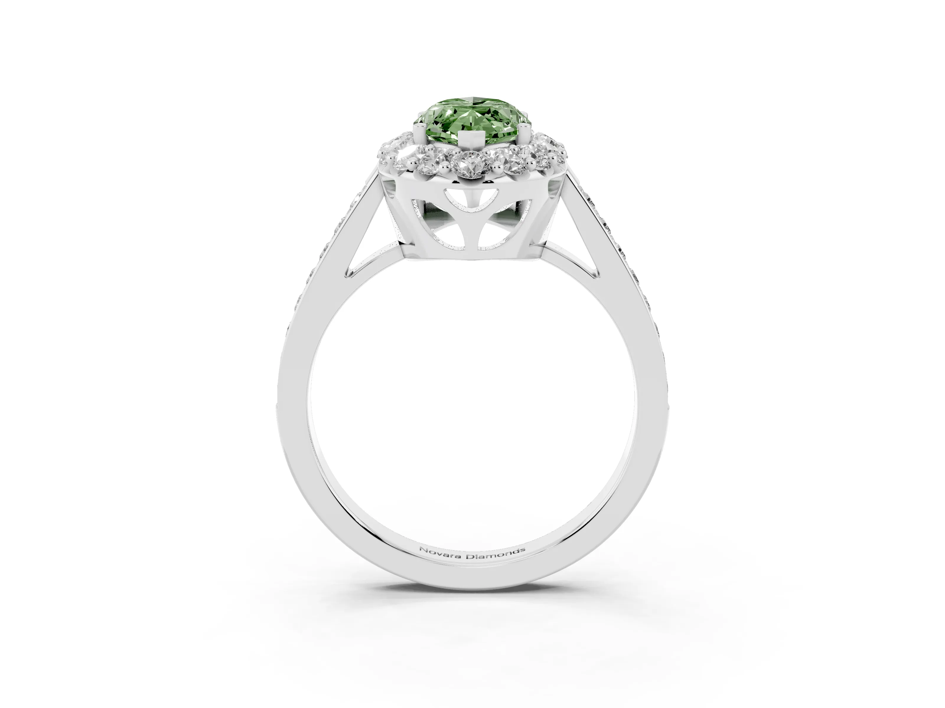 Fancy Green Marquise Cut Diamond Floral Halo Ring Set in Silver with Pavé Band and Prong Setting