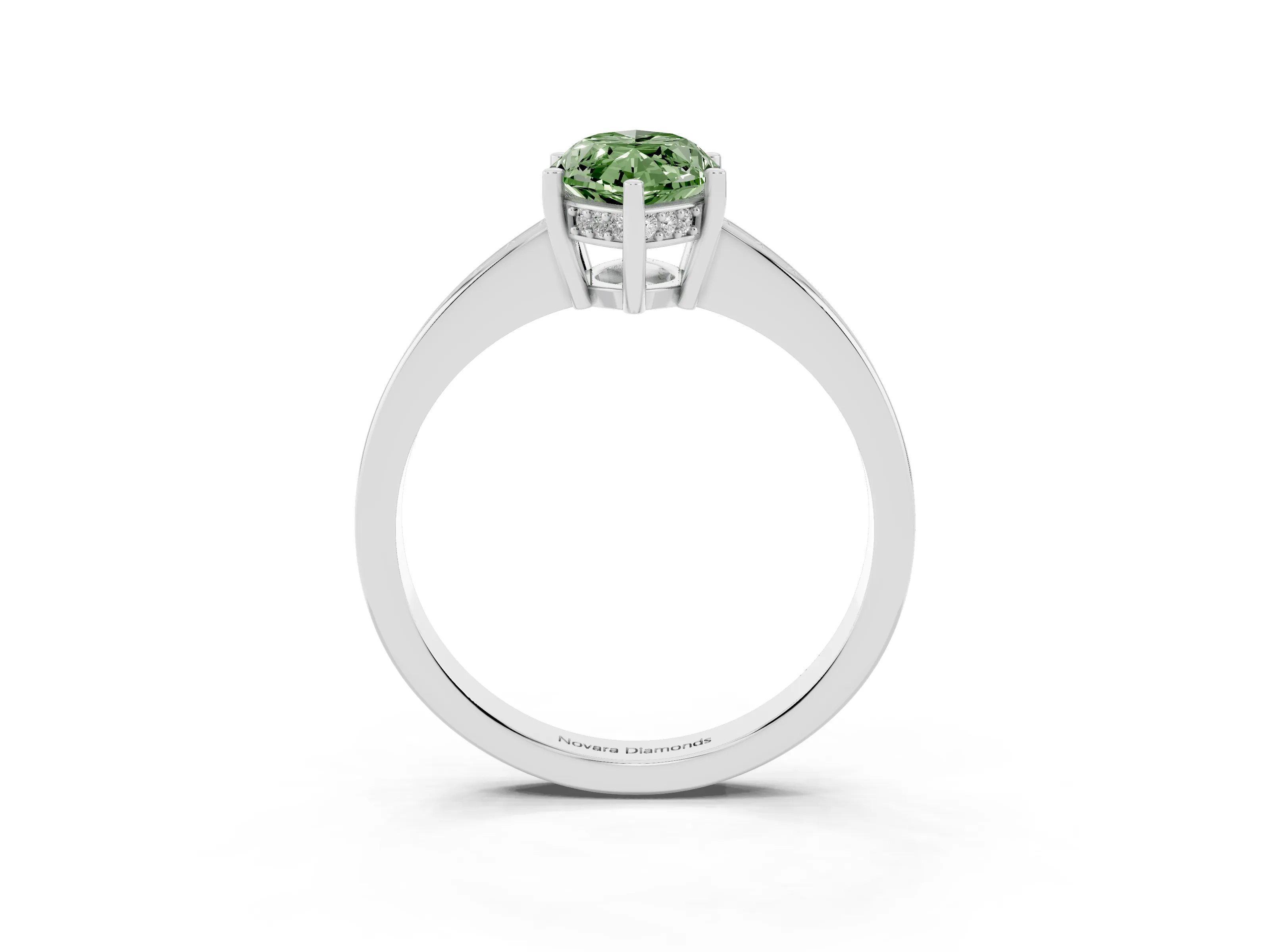Fancy Green Marquise Cut Diamond Pavé Band Prong Set Solitaire Ring Set in Platinum