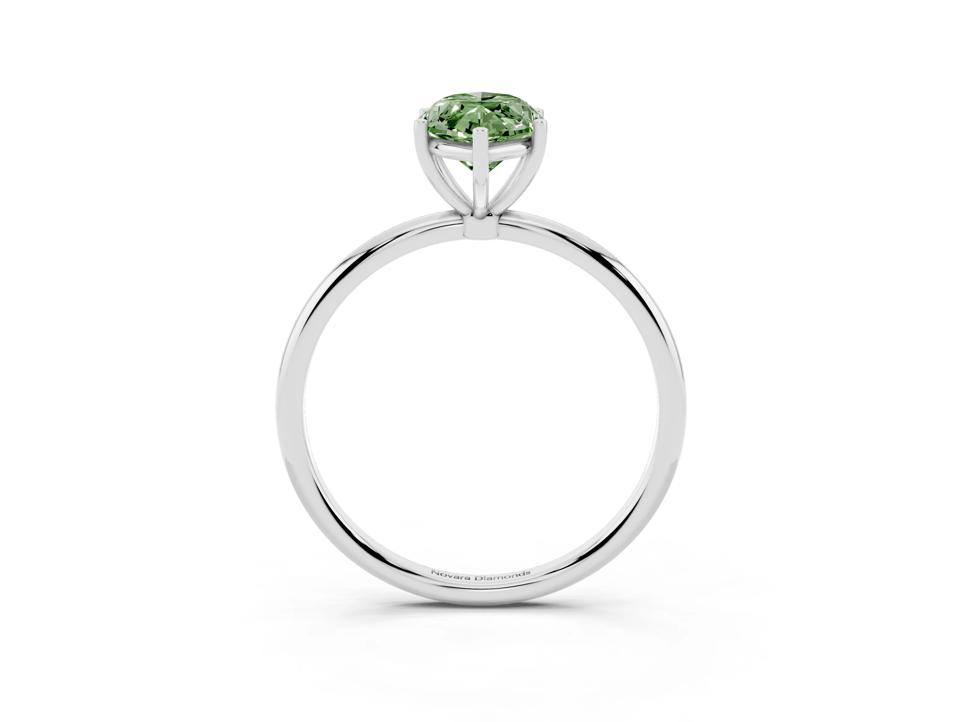 Fancy Green Marquise Cut Diamond Solitaire Engagement Ring Set in White gold with Thin Band and Prong Setting