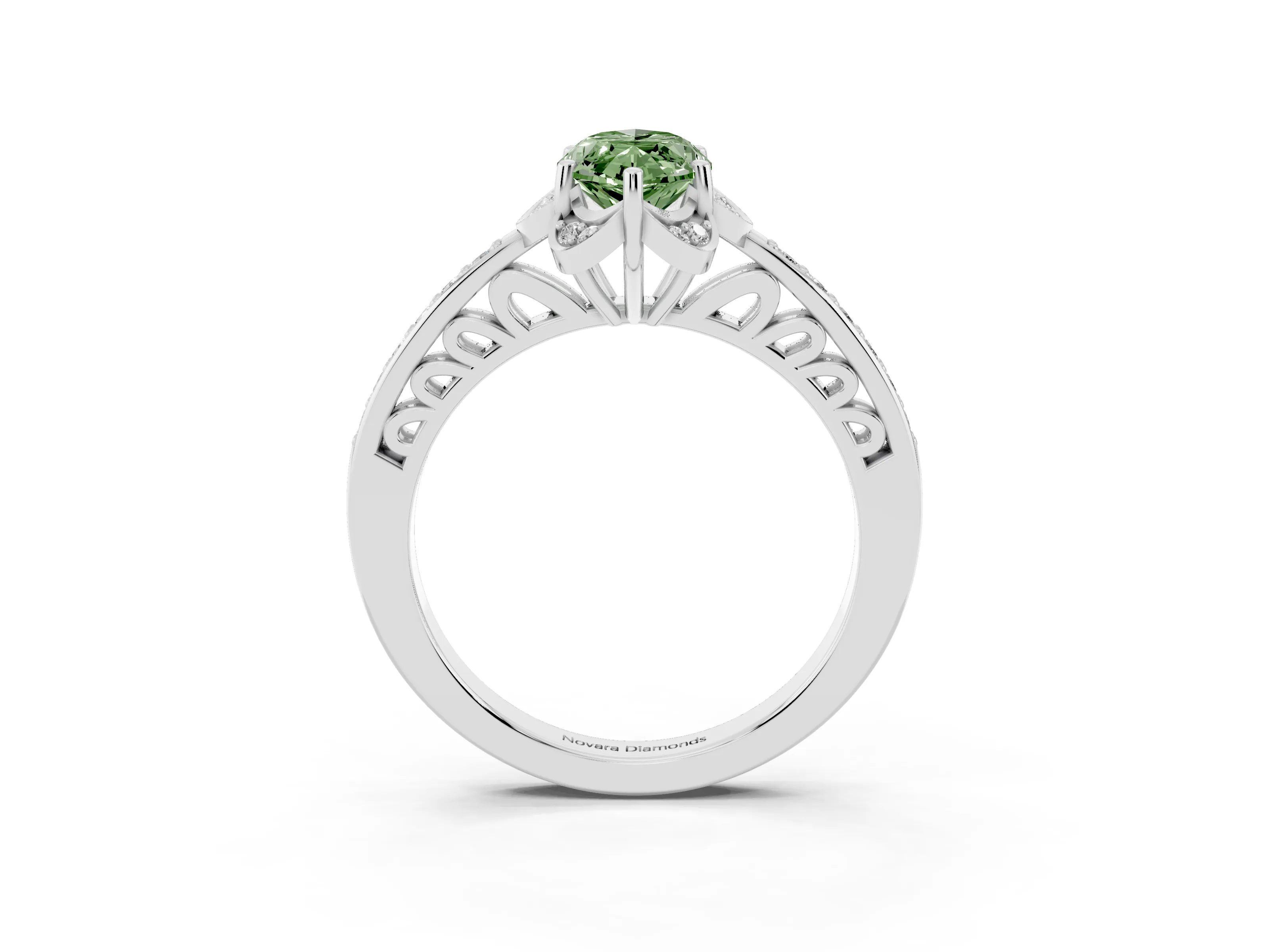 Fancy Green Marquise Cut Diamond Halo Ring Set in Silver with Channel Set Band and Prong Setting