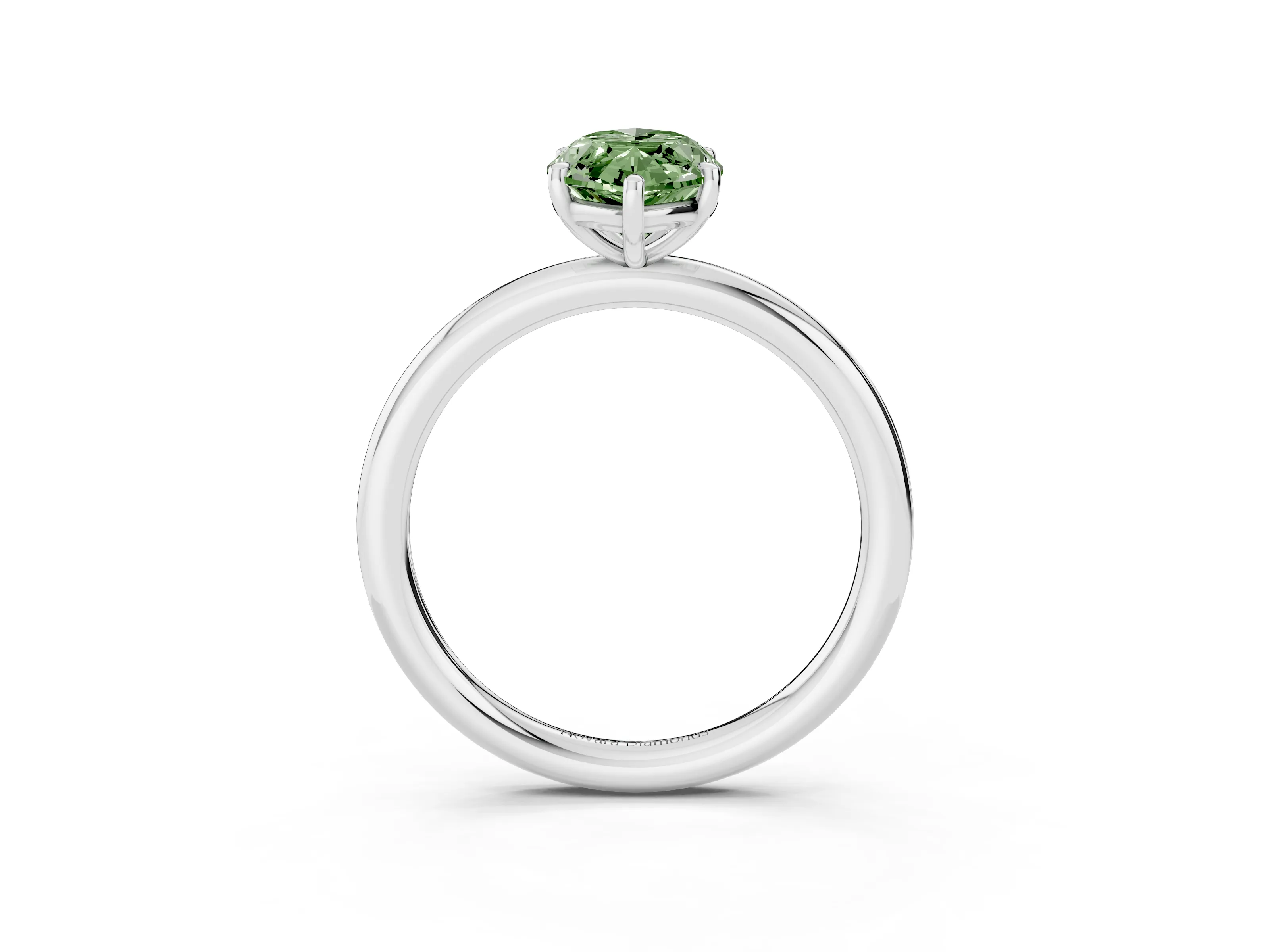 Fancy Green Marquise Cut Diamond Solitaire Ring Set in Platinum with Prong Setting on a Polished Plain Band