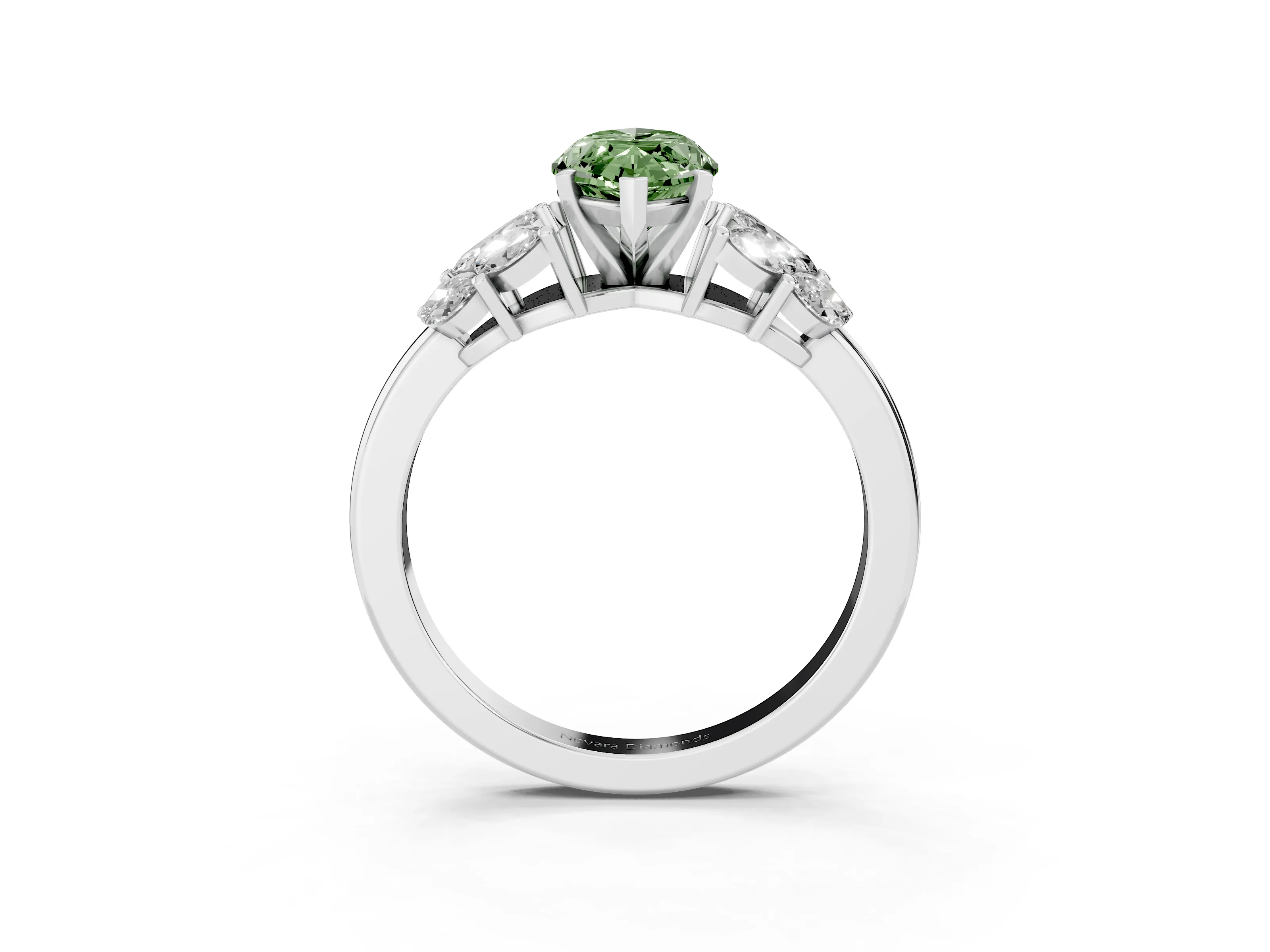 Fancy Green Marquise Cut Diamond Cluster Leaf Design Ring Set in Silver with Prong Setting