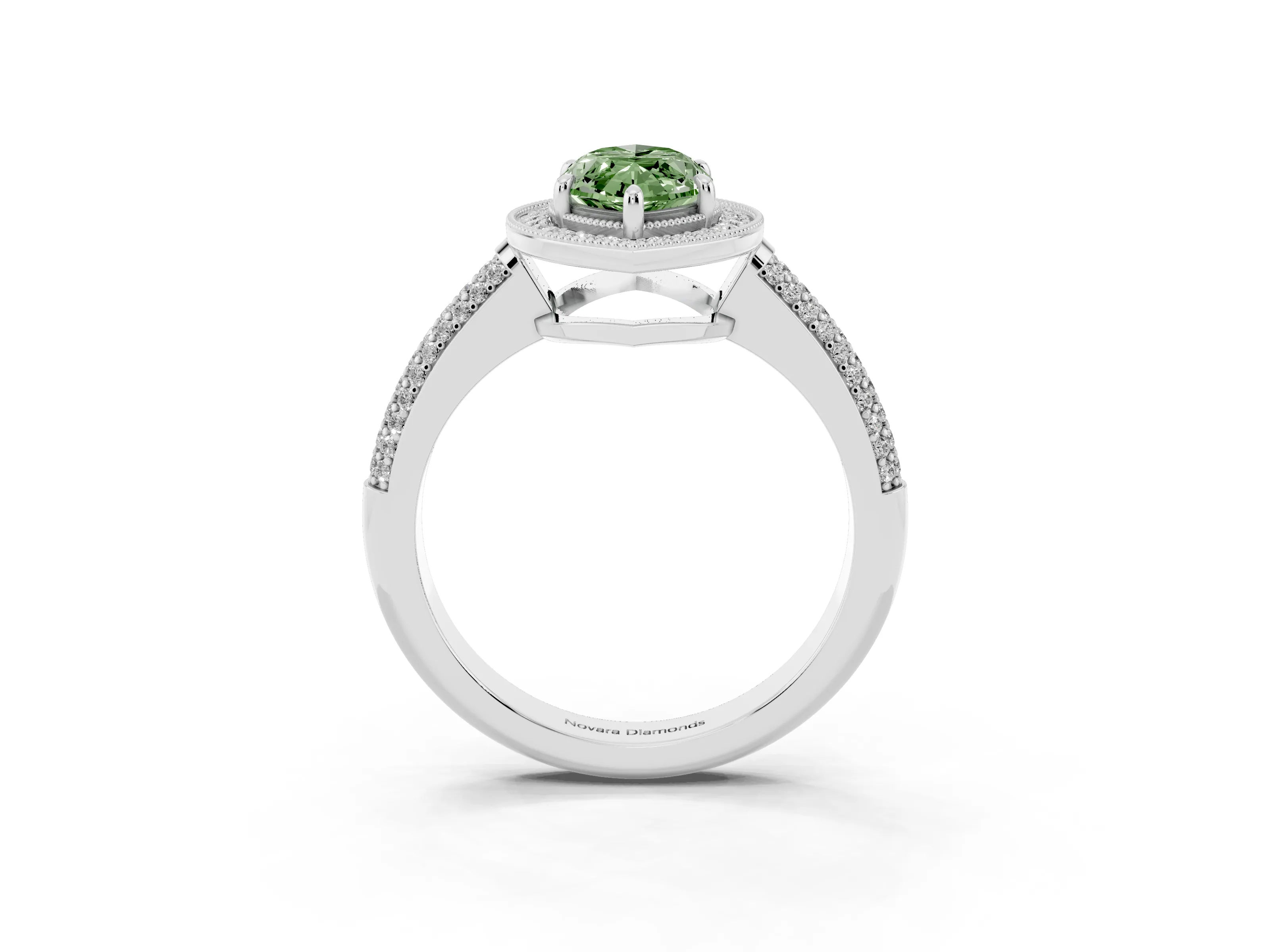 Fancy Green Marquise Cut Diamond Halo Pavé Band Set in White gold with Prong Setting