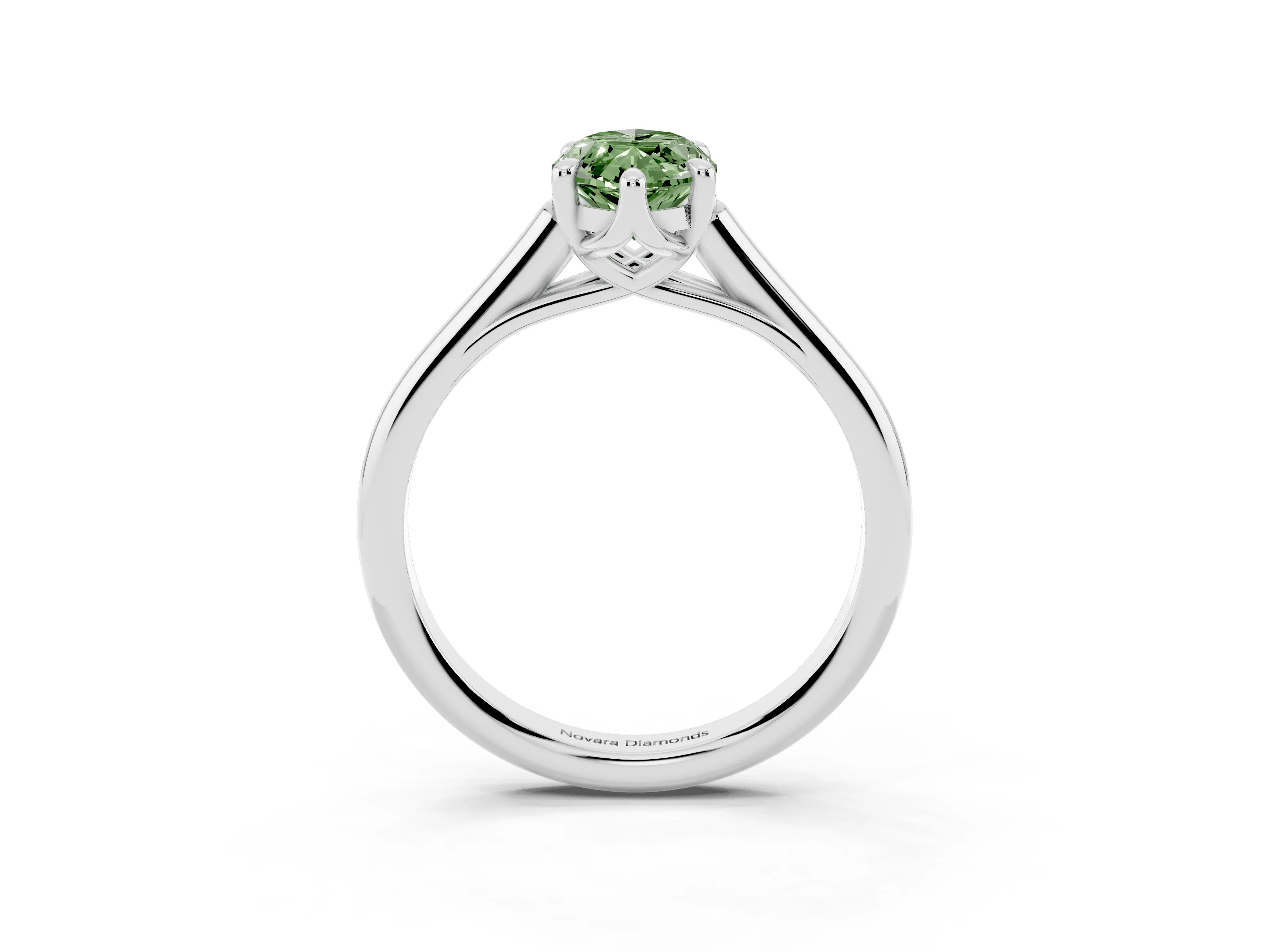 Fancy Green Marquise Cut Diamond Solitaire Engagement Ring Set in Platinum with Prong Setting and Plain Classic Band