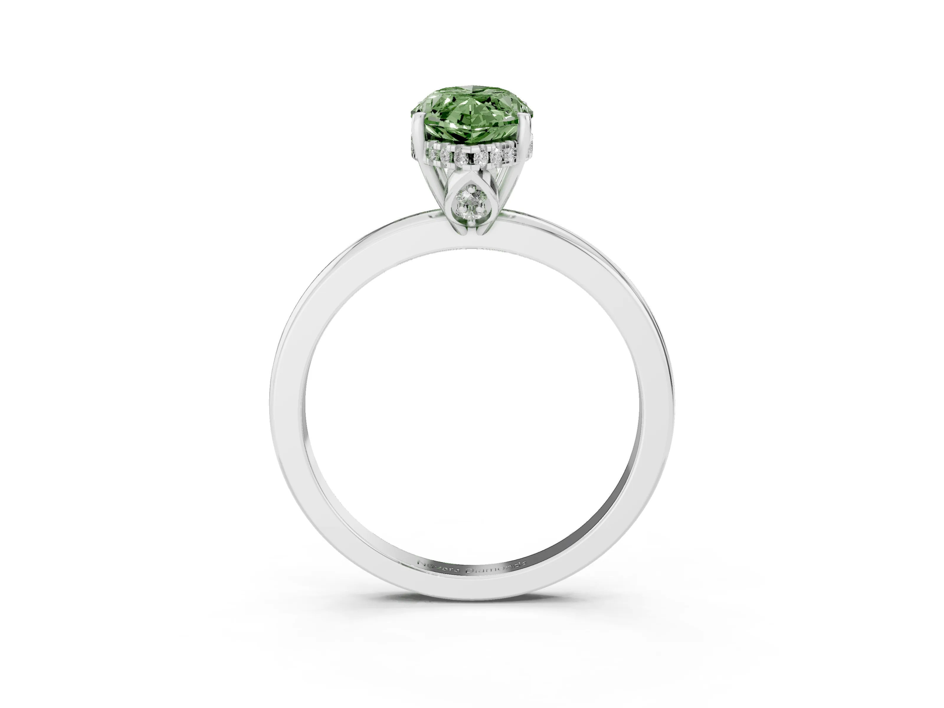 Fancy Green Marquise Cut Diamond Solitaire Ring Set in White gold with Plain Band and Prong Setting