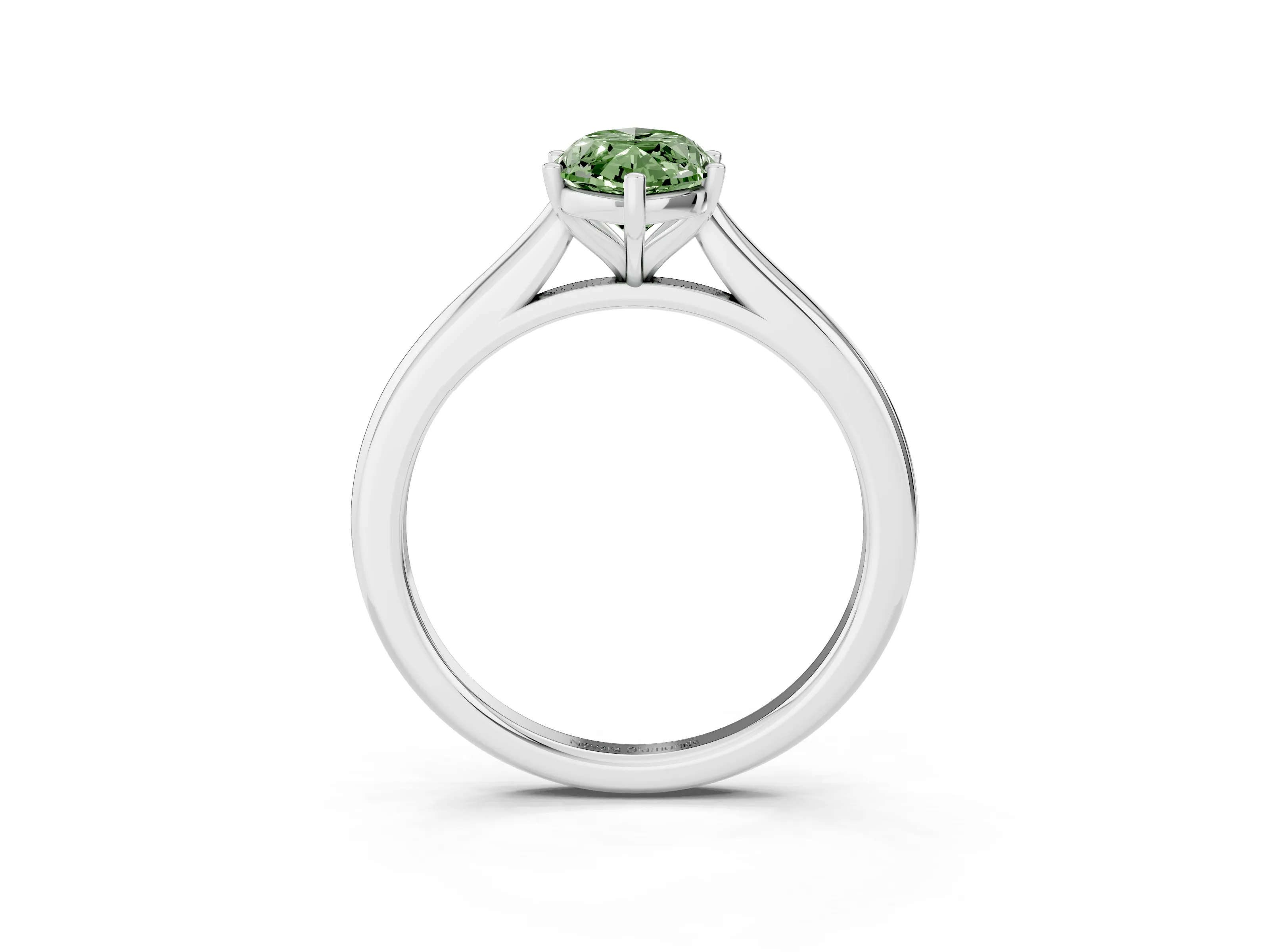 Fancy Green Marquise Cut Diamond Solitaire Ring Set in Silver with Cathedral Band and Prong Setting