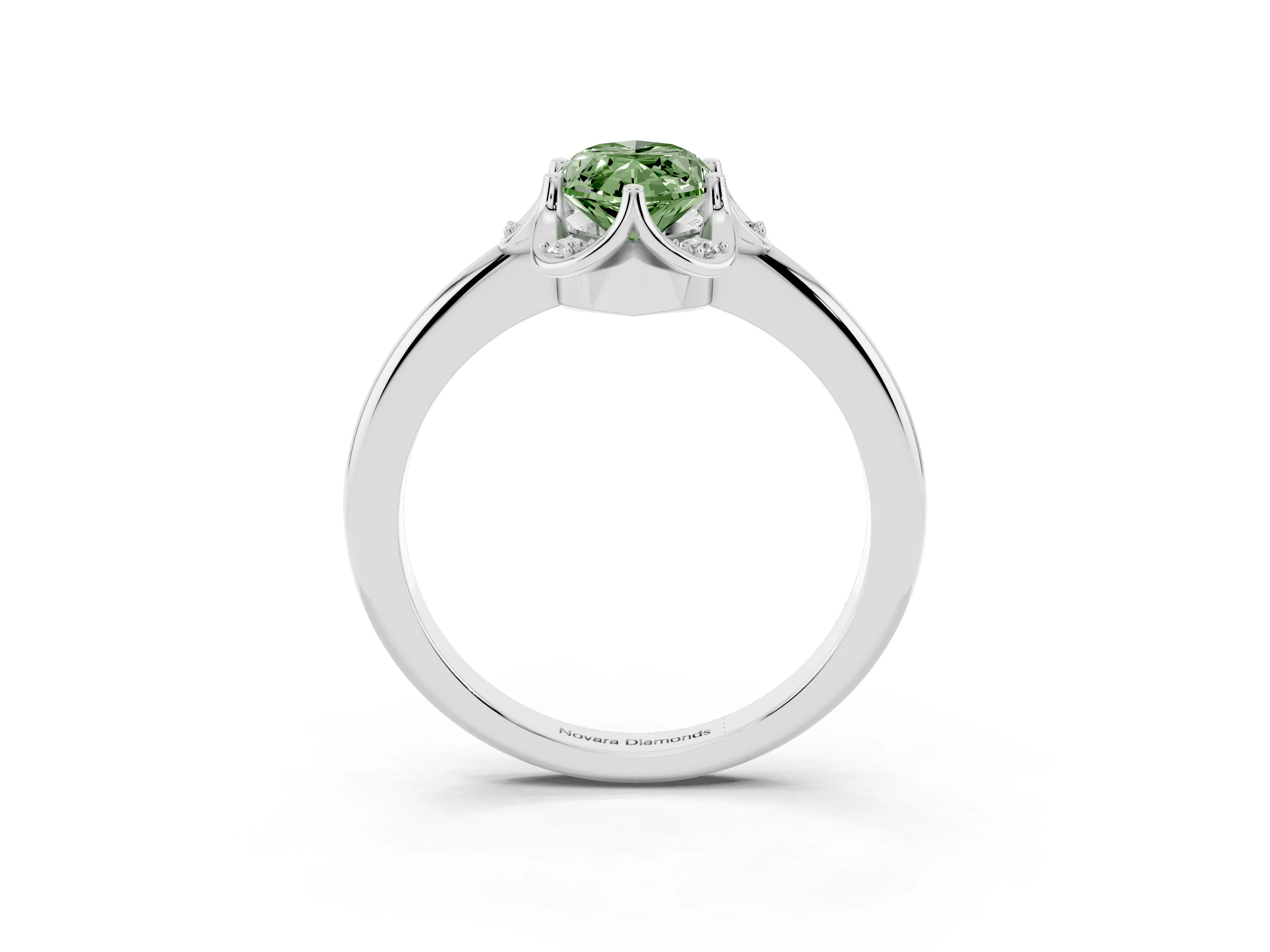 Fancy Green Marquise Cut Diamond Round Cluster Halo Ring Set in White gold with Solitaire Band and Prong Setting