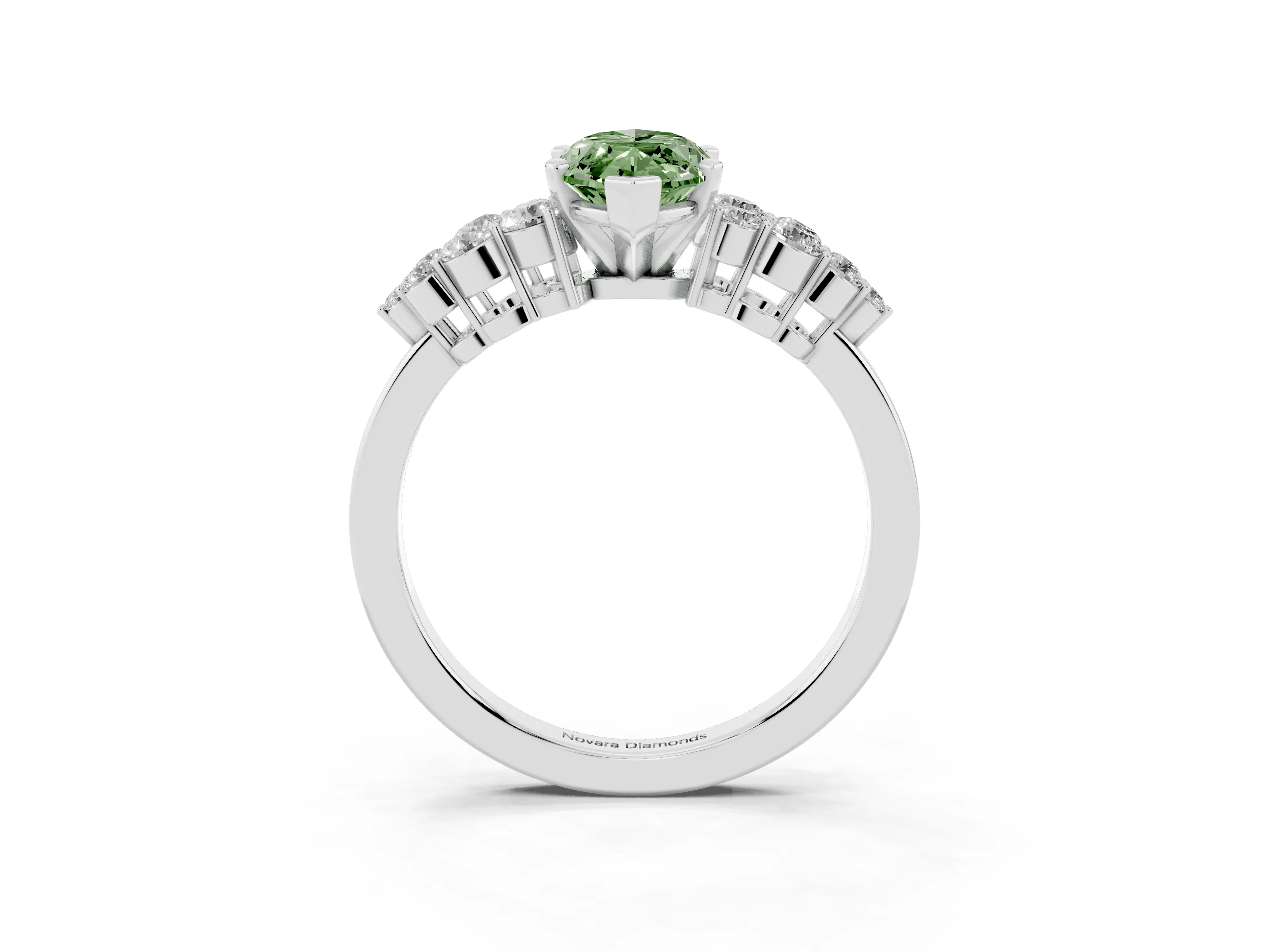 Fancy Green Marquise Cut Diamond Cluster Engagement Ring Set in Silver with Pavé Band and Prong Setting