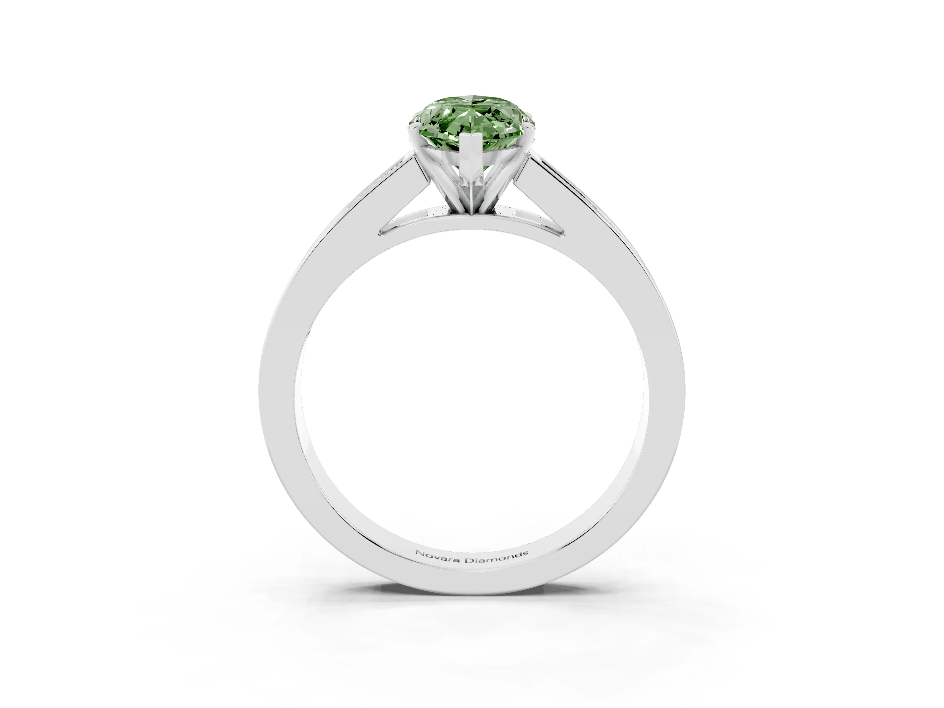 Fancy Green Marquise Cut Diamond Solitaire Ring Set in Silver with Channel-Set Band and Prong Setting
