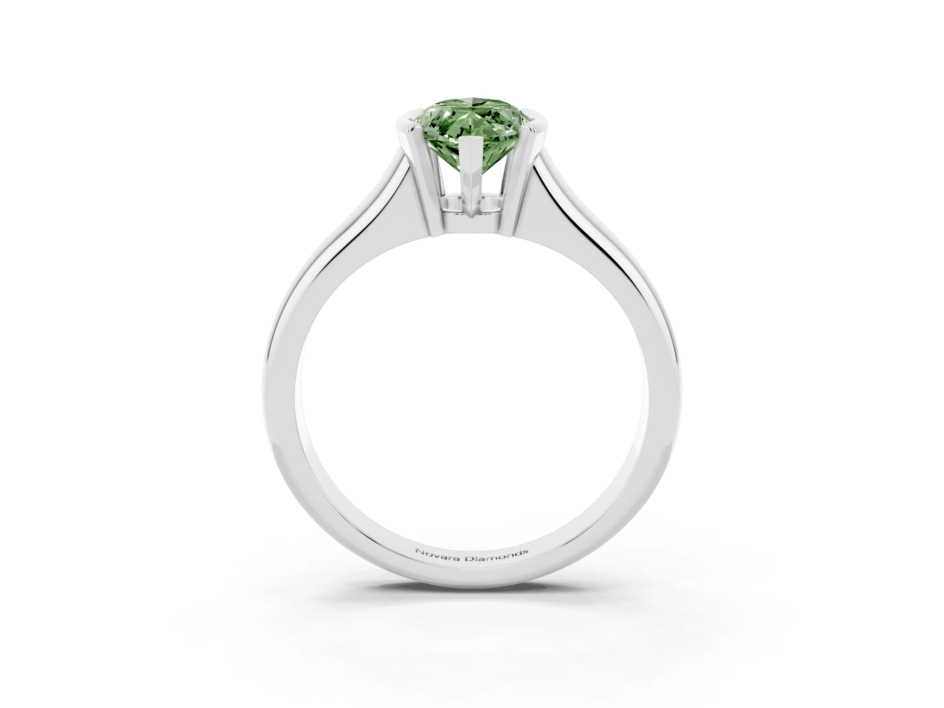 Fancy Green Marquise Cut Diamond Solitaire Tension Set Ring Set in White gold with Split Shank Band