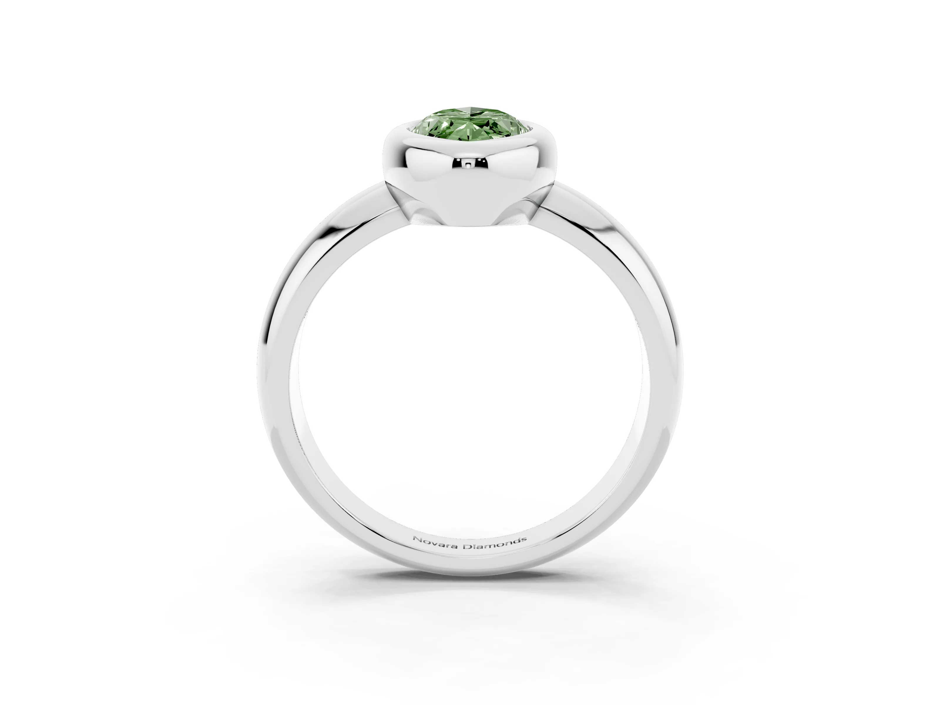 Fancy Green Bezel Set Marquise Cut Diamond Solitaire Ring Set in Silver with Wide Band
