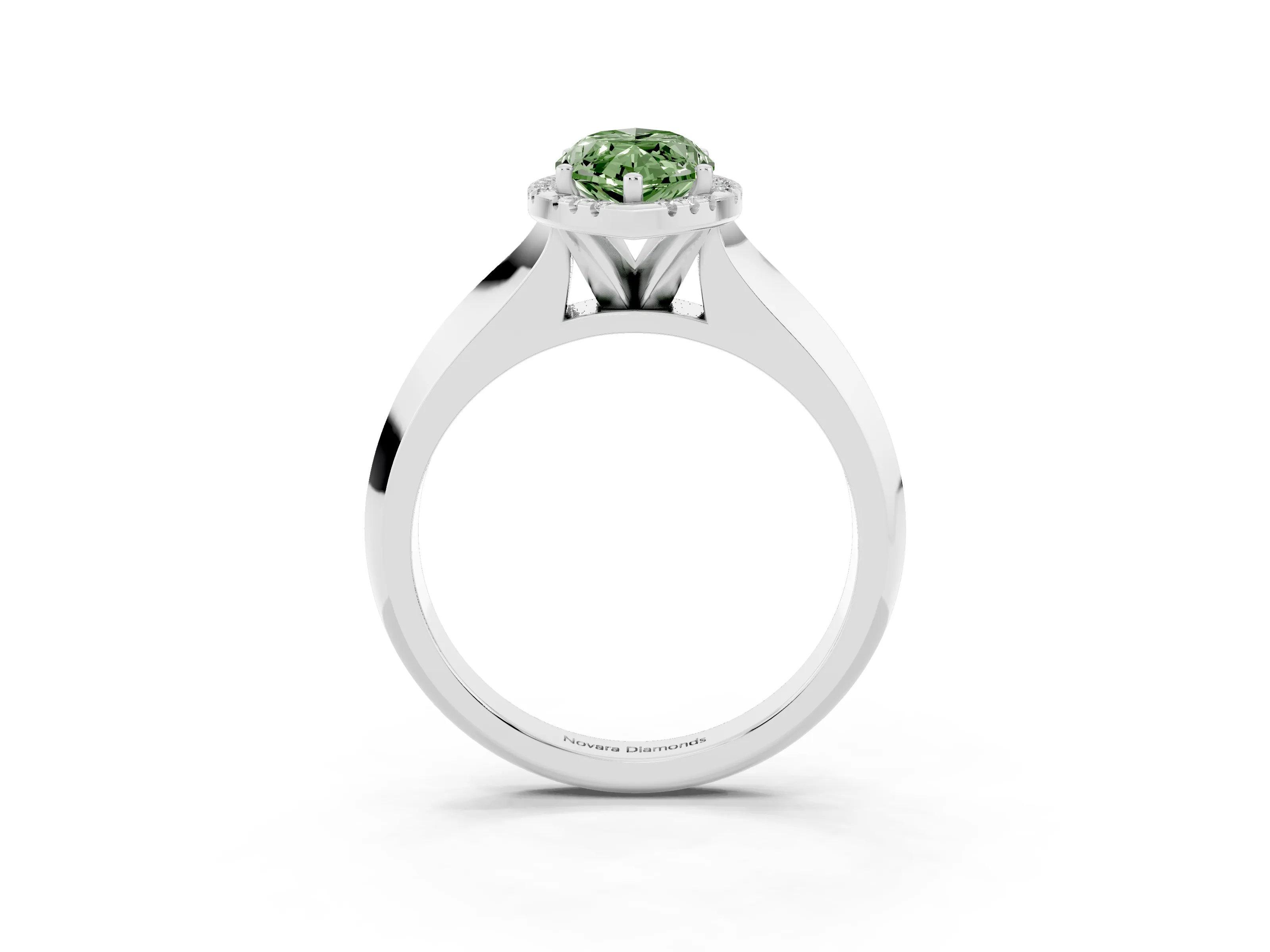 Fancy Green Marquise Cut Diamond Halo Ring Set in Silver with Cathedral Band and Prong Setting