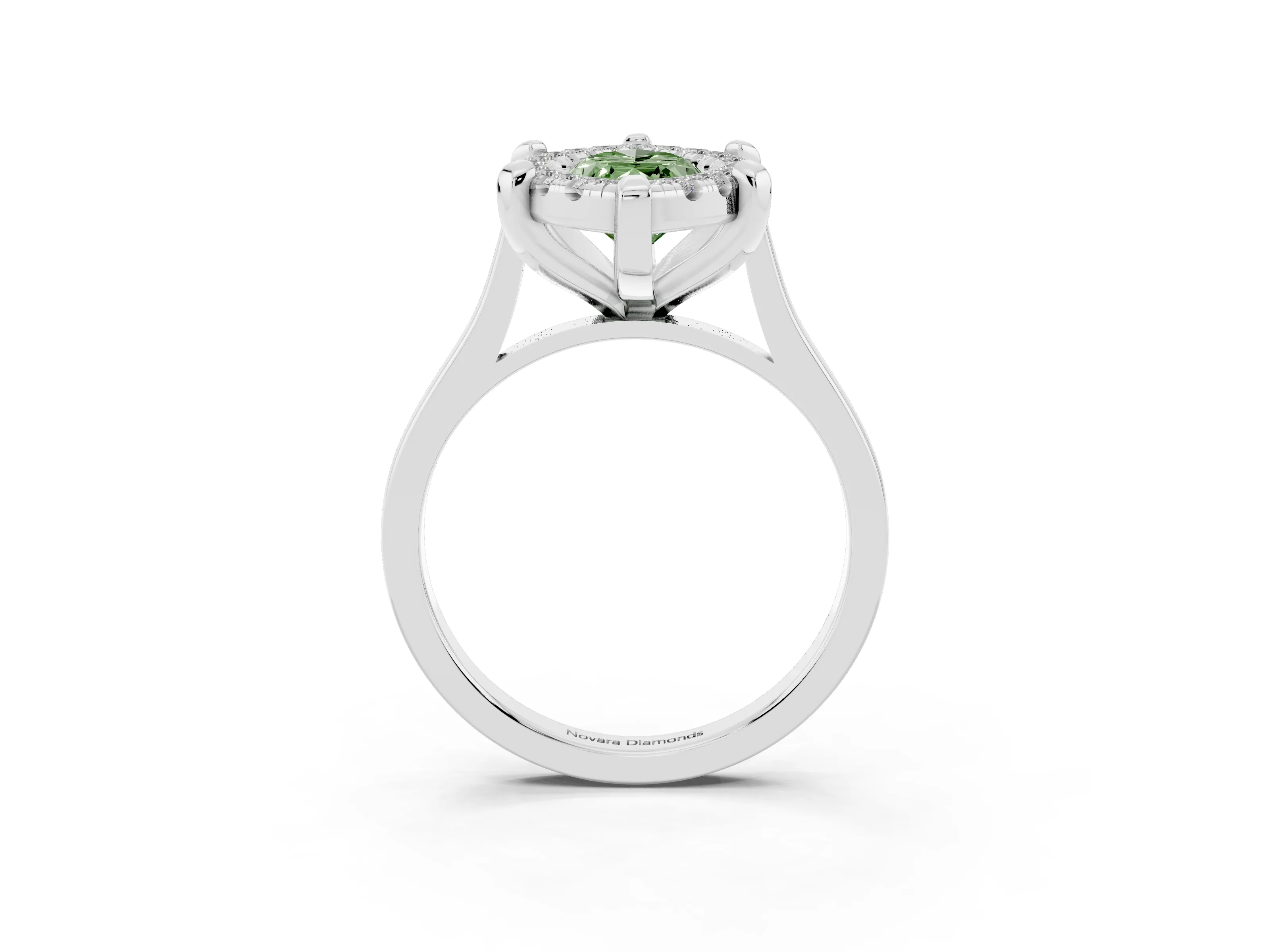 Fancy Green Marquise Cut Diamond Cluster Halo Solitaire Ring Set in Platinum with Prong Setting