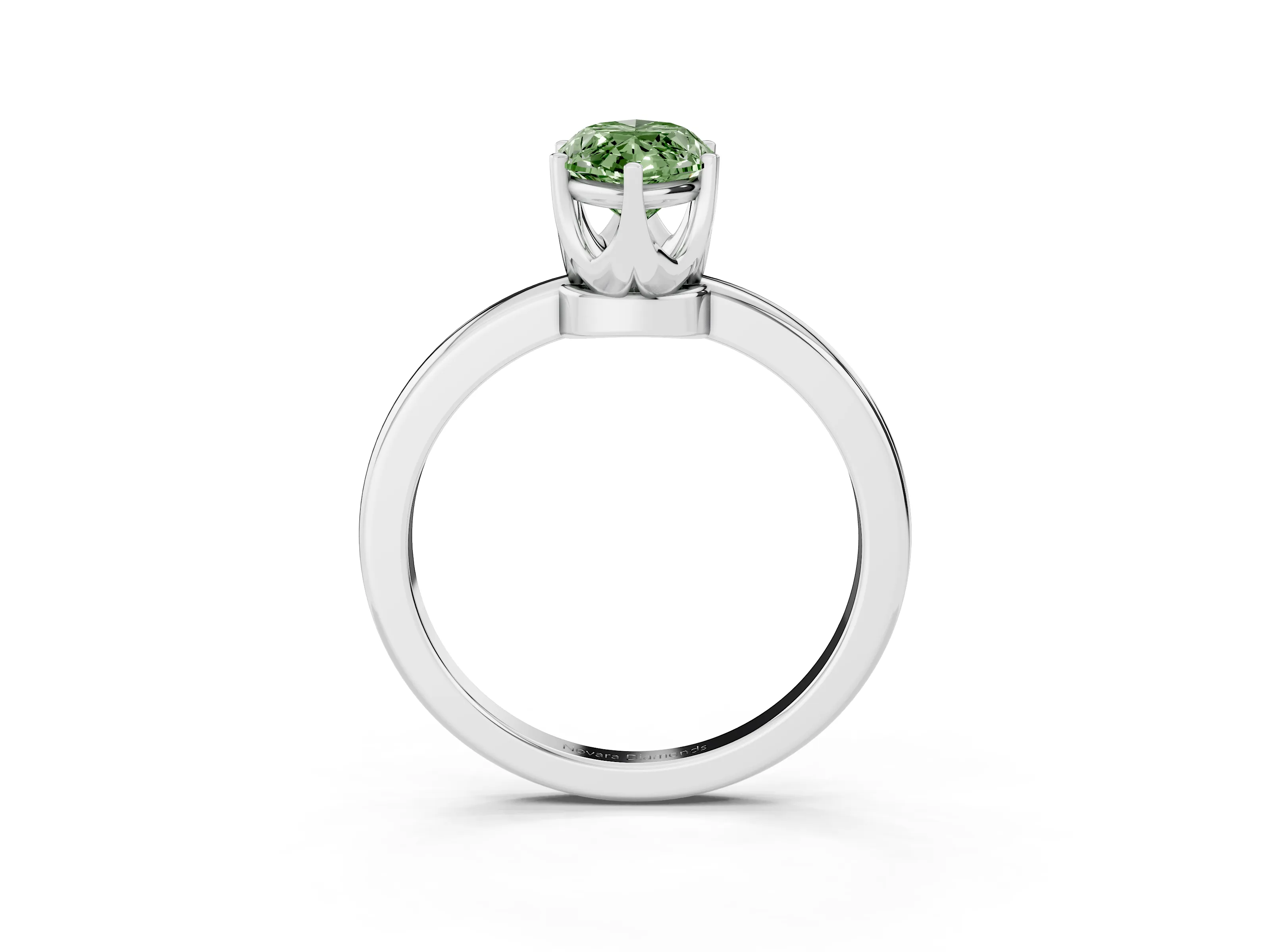 Fancy Green Marquise Cut Diamond Solitaire Ring Set in White gold with Raised Prong Setting on a Classic Band
