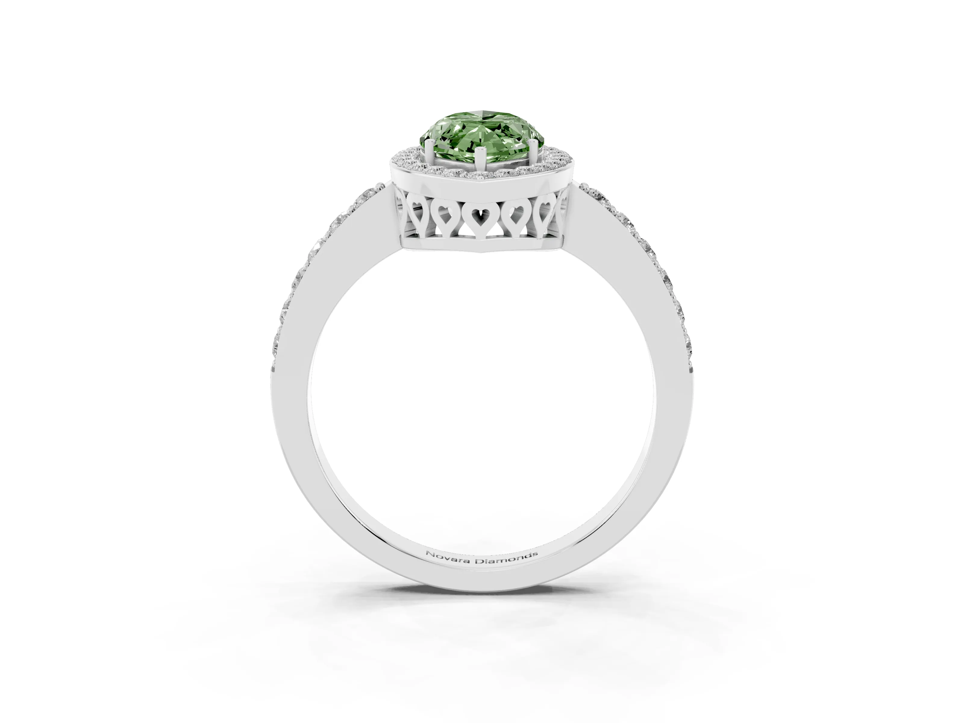 Fancy Green Marquise Cut Diamond Halo Ring Set in White gold with Pavé-Setting Band and Open Prong Center