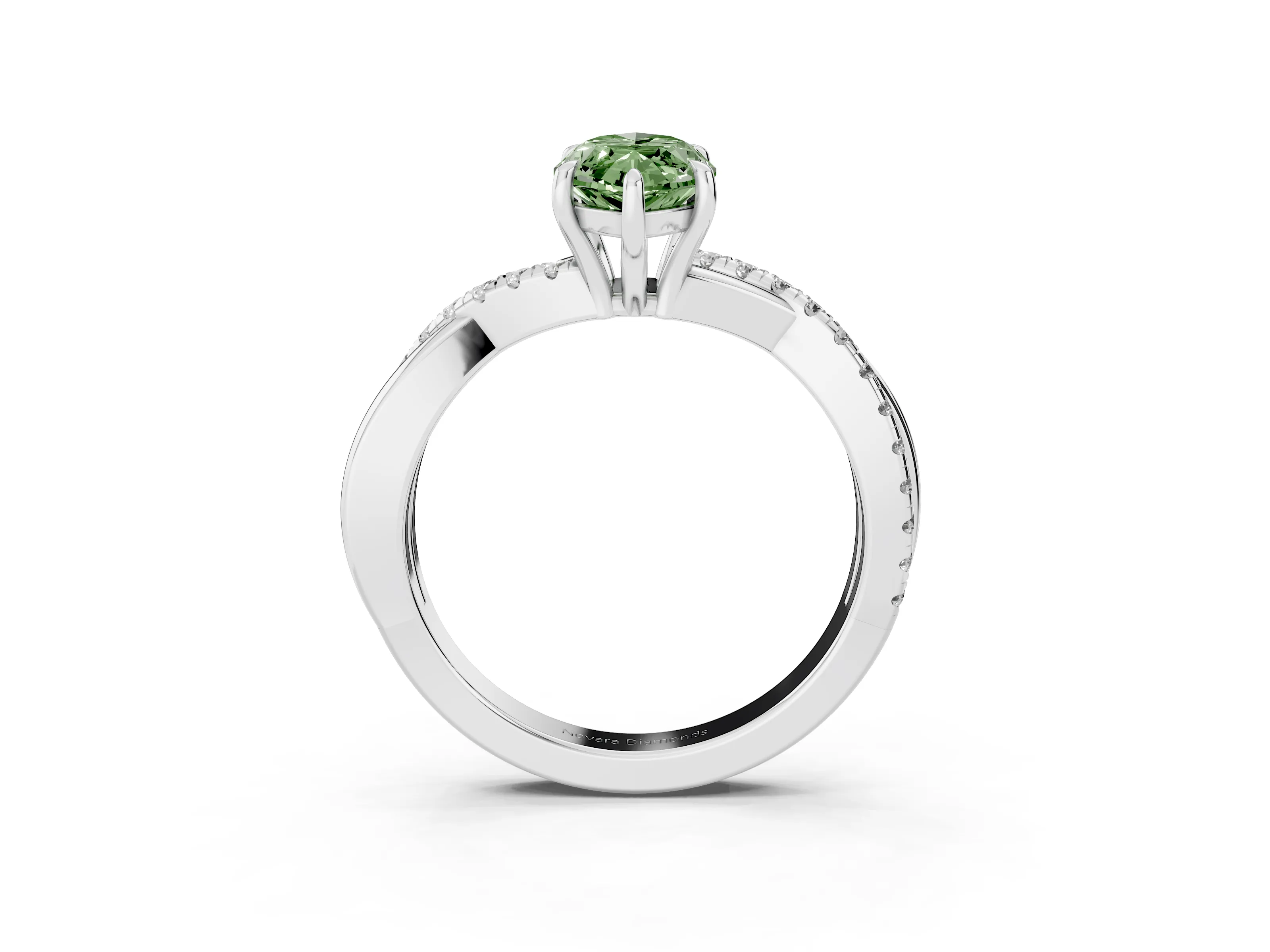Fancy Green Marquise Cut Diamond Twisted Pavé Band Ring Set in Silver with Prong Setting