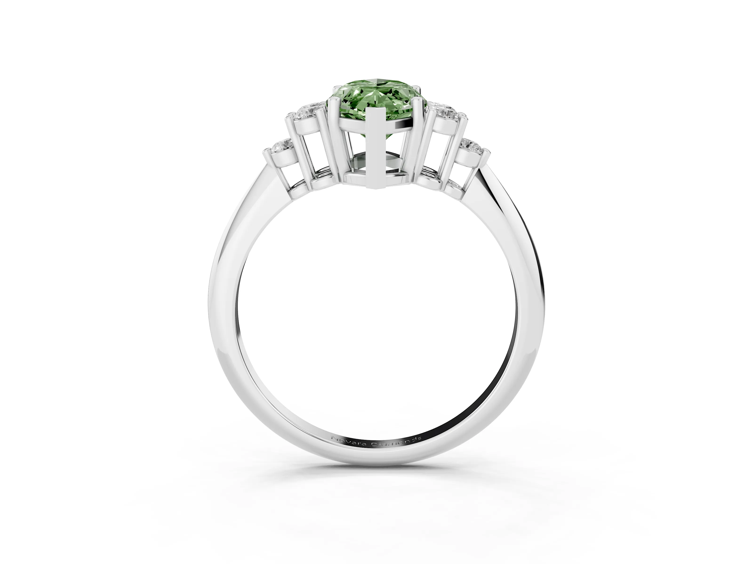 Fancy Green Marquise Cut Diamond Cluster Ring Set in Silver with Plain Band and Prong Setting