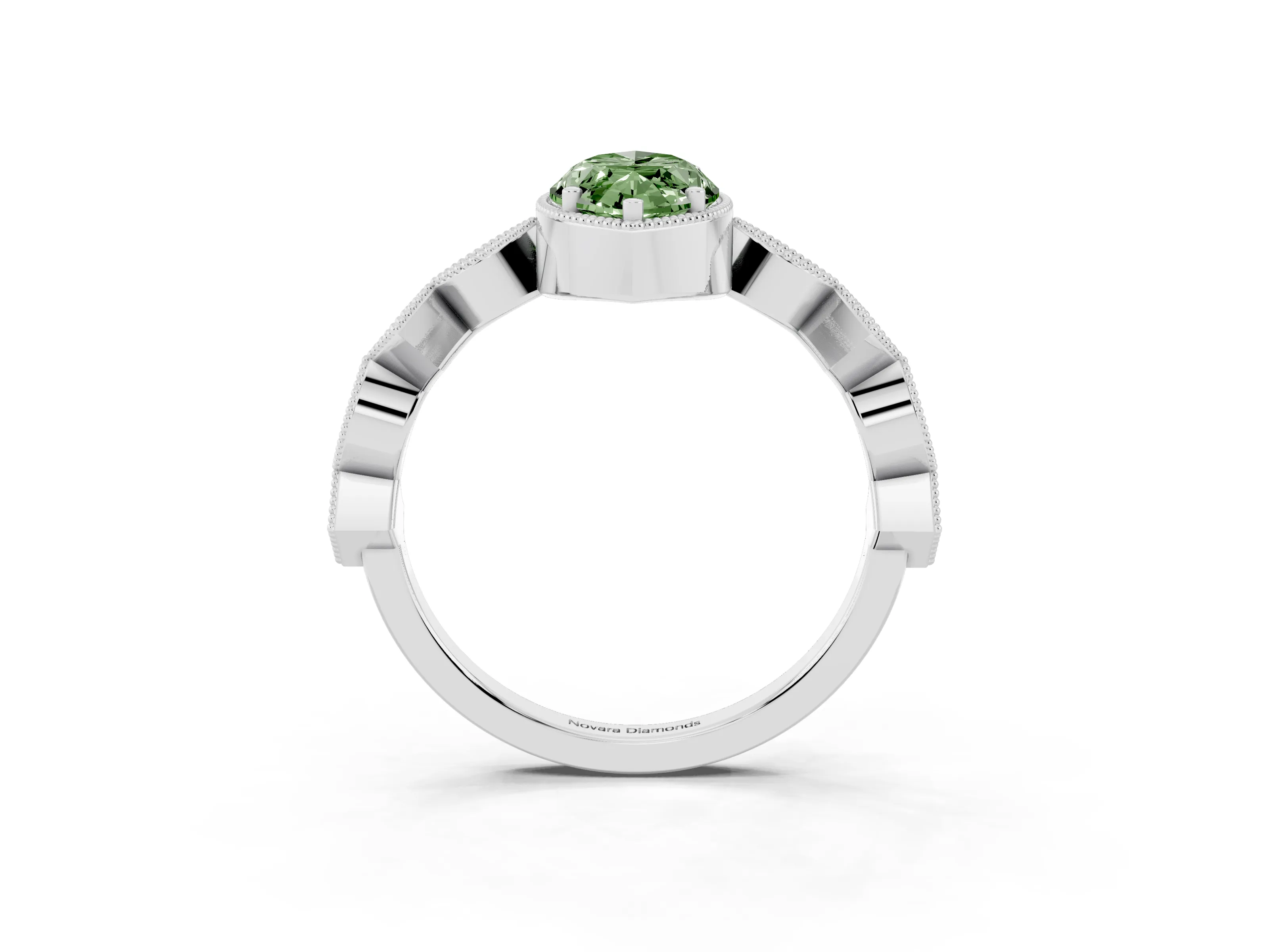 Fancy Green Marquise Cut Diamond Milgrain Marquise Twist Band Ring Set in Silver with Prong Setting