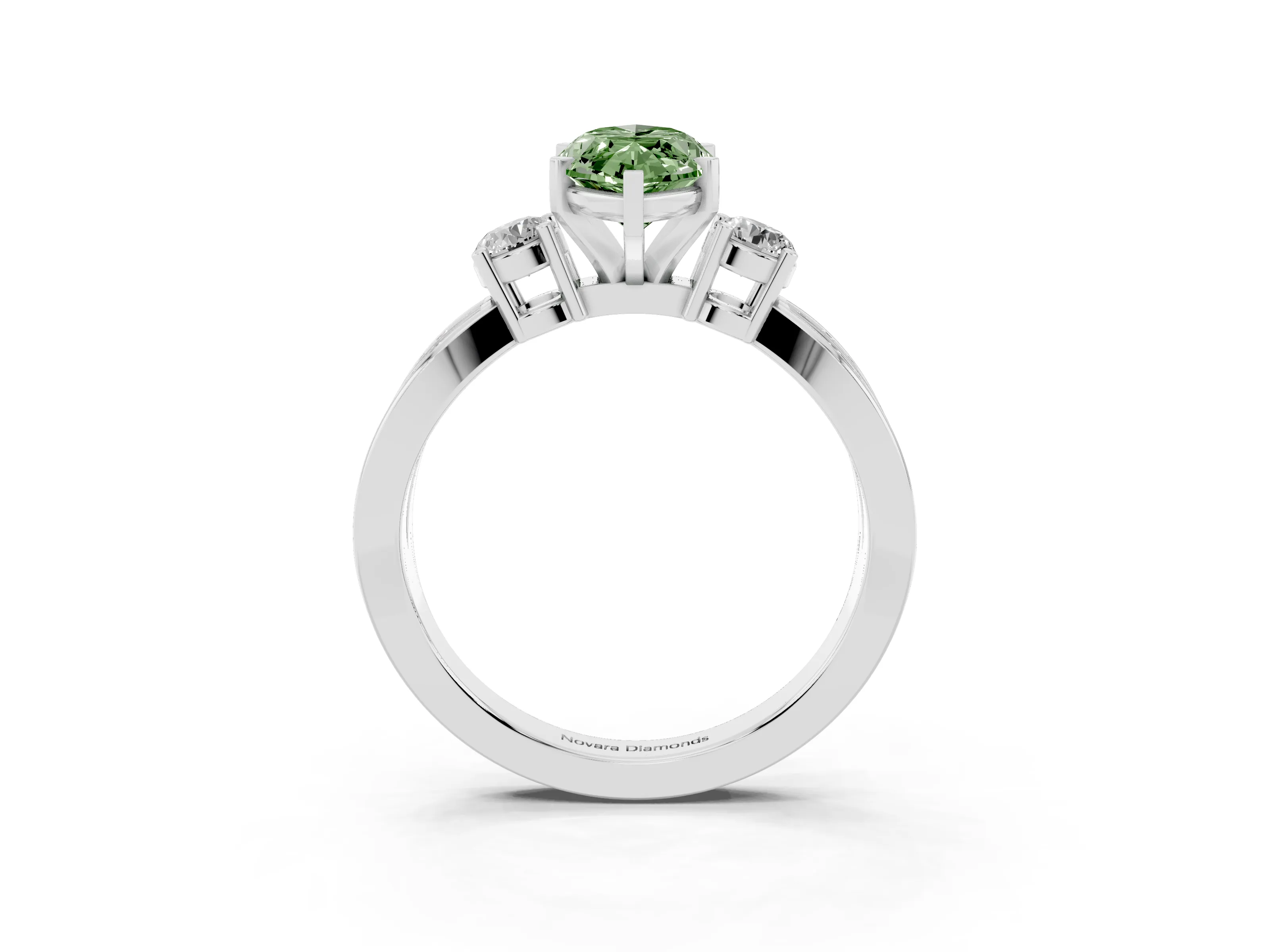 Fancy Green Three-Stone Marquise Cut Diamond Twist Band Ring Set in Silver with Pavé Accents and Prong Setting