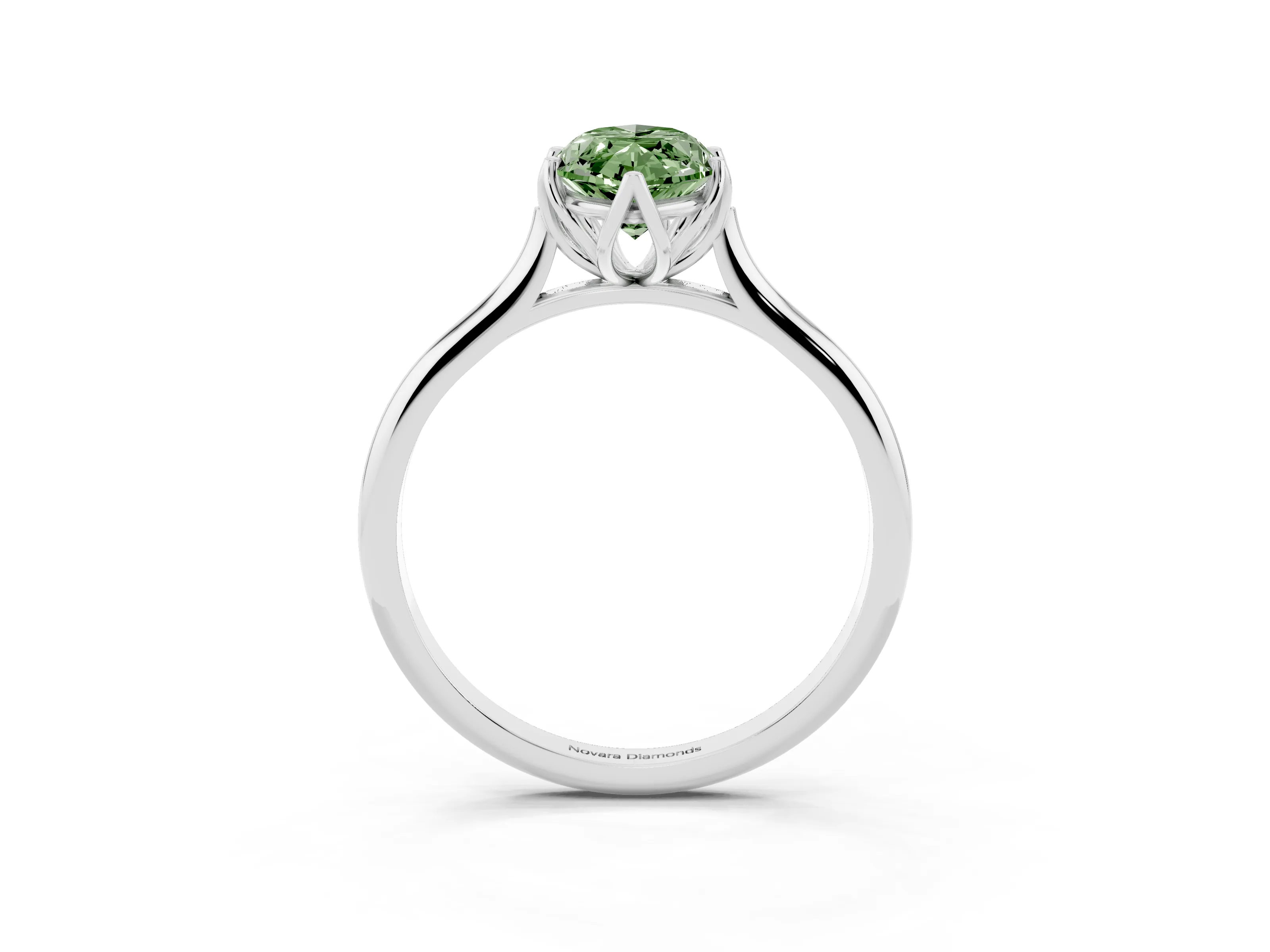 Fancy Green Marquise Cut Diamond Solitaire Cathedral Ring Set in Silver with Prong Setting