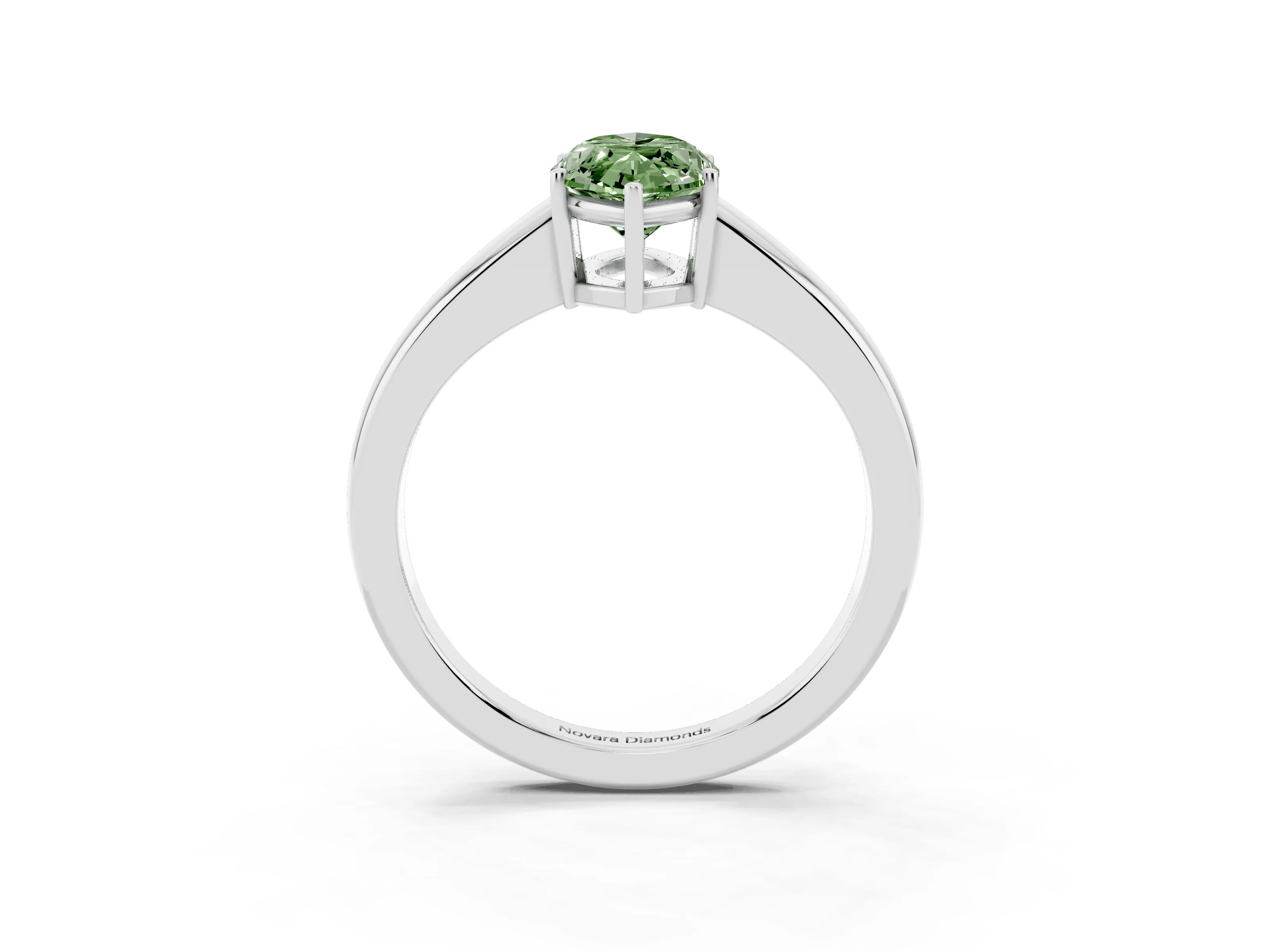 Fancy Green Marquise Cut Diamond Solitaire Ring Set in Platinum with Tapered Band and Prong Setting
