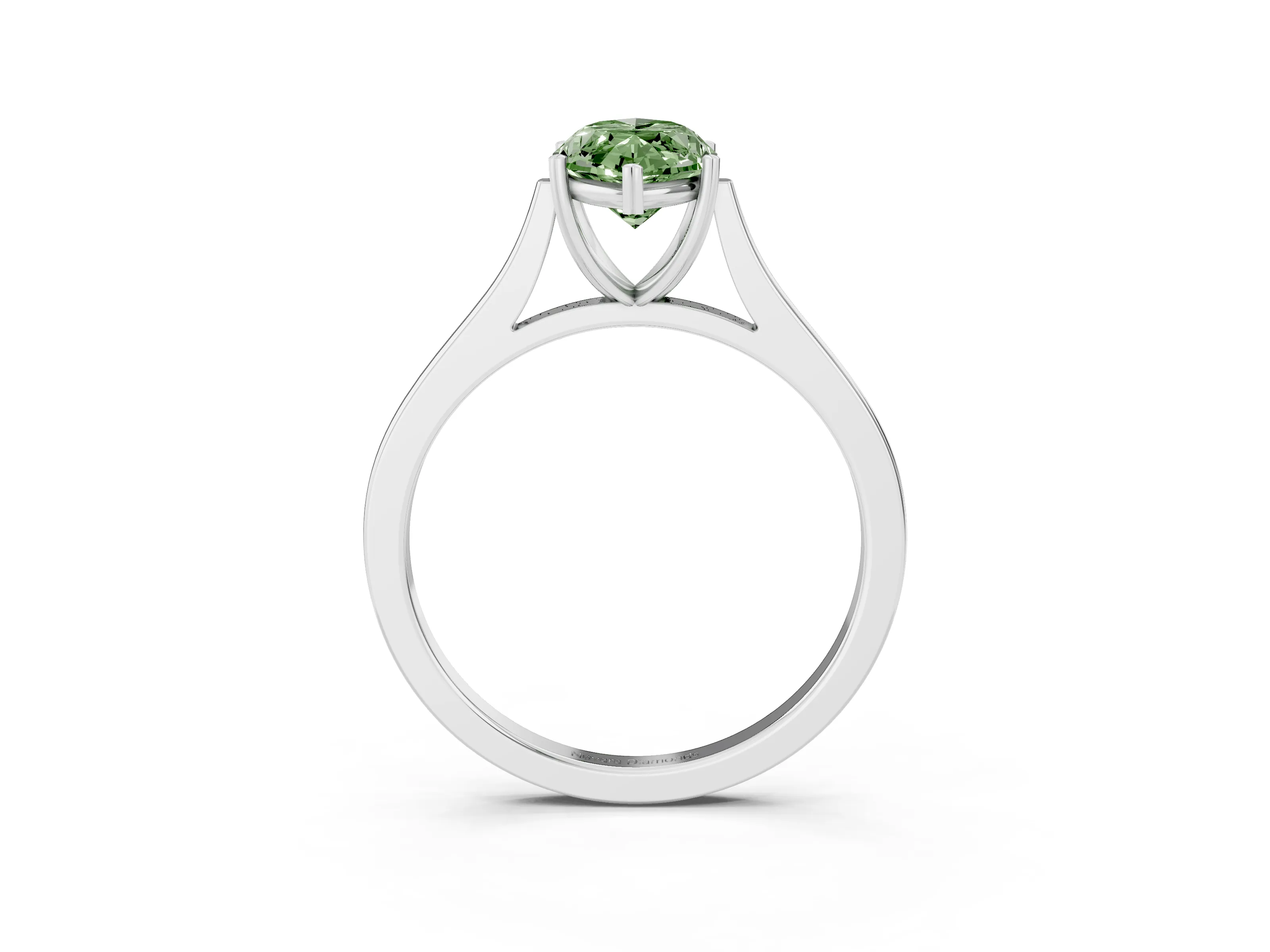 Fancy Green Marquise Cut Diamond Solitaire Heart Prong Engagement Ring Set in Silver with Tapered Band
