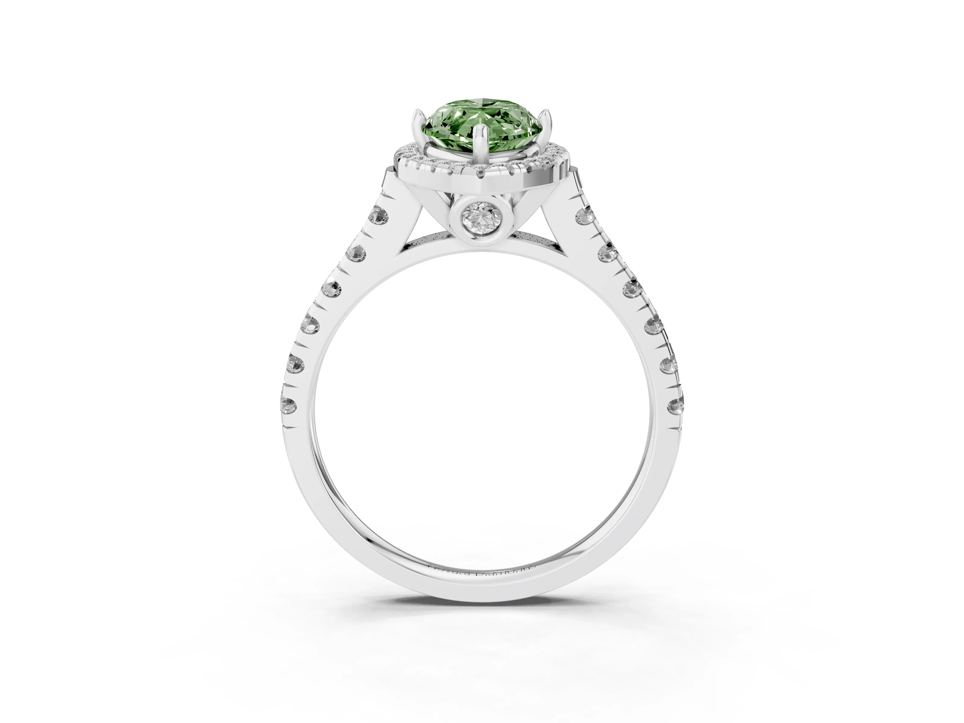 Fancy Green Marquise Cut Diamond Halo Engagement Ring Set in Platinum with Pavé Band and Prong-Set Center