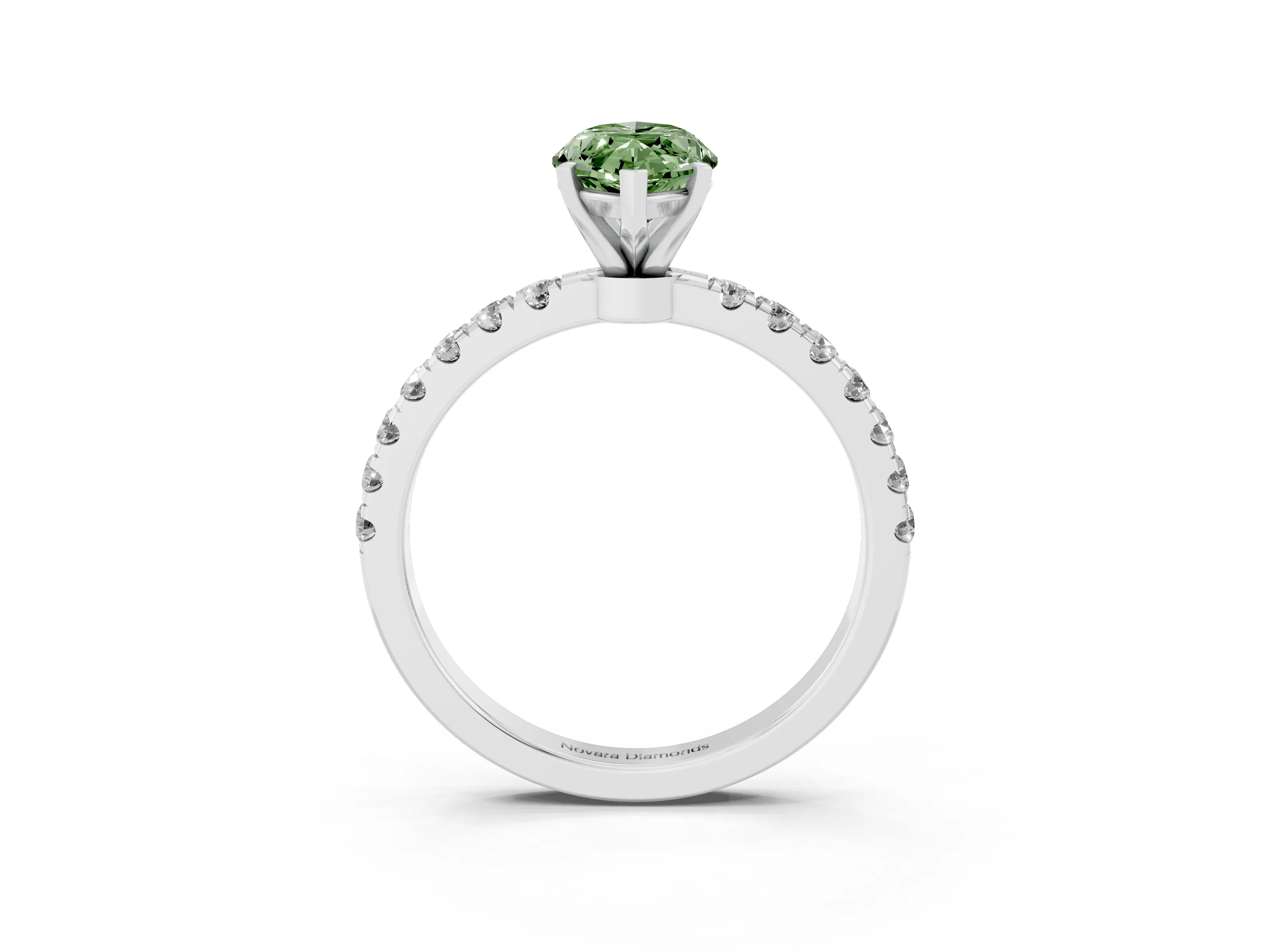 Fancy Green Marquise Cut Diamond Solitaire Ring Set in Platinum with Pavé Accents and Prong Setting