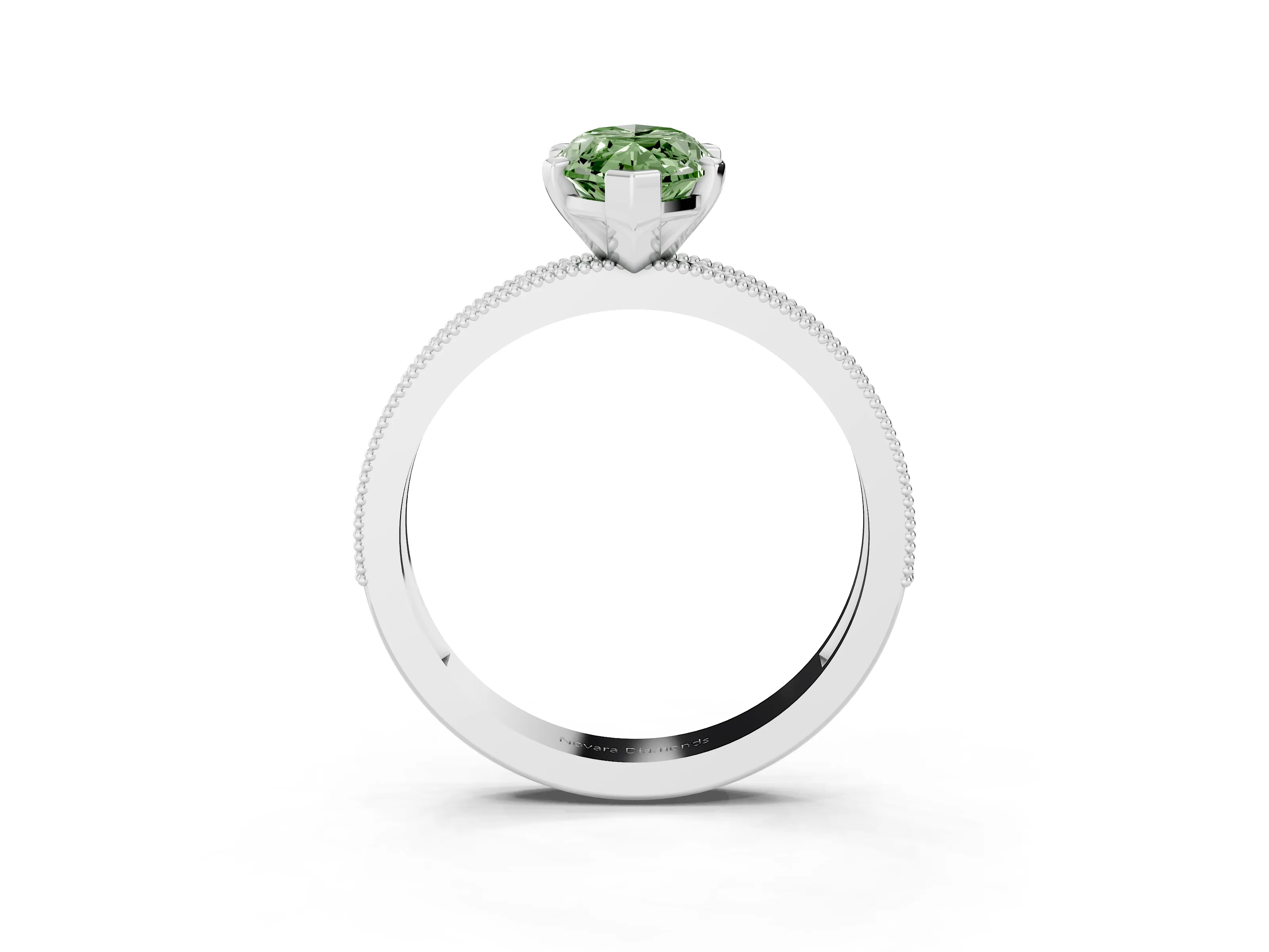 Fancy Green Marquise Cut Diamond Milgrain Pavé Engagement Ring Set in Platinum with Prong Setting