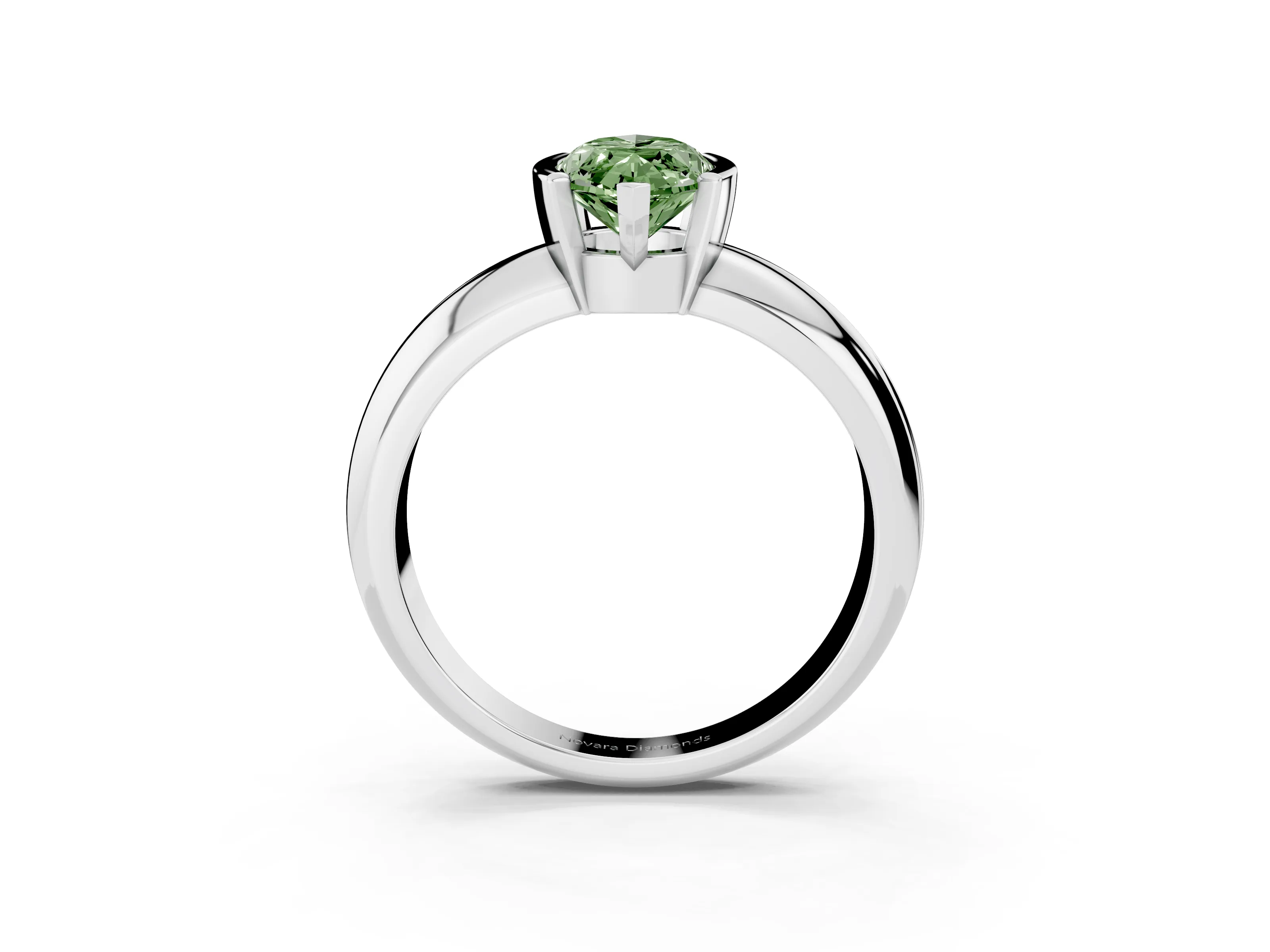 Fancy Green Marquise Cut Diamond Solitaire Tension Set Ring Set in Silver with Wide Band