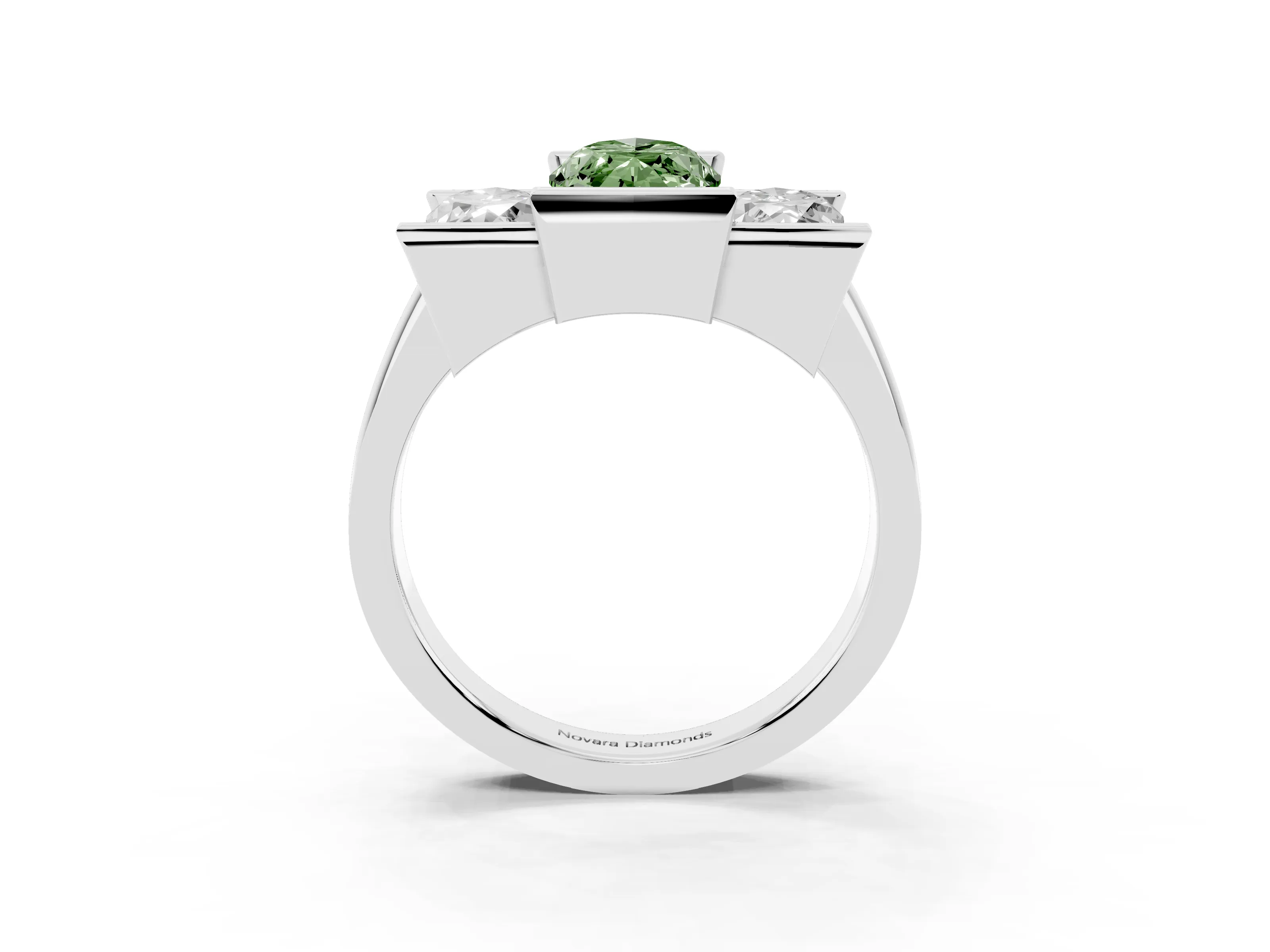 Fancy Green Marquise Cut Diamond Three-Stone Channel Set Ring Set in Silver with Smooth Polished Band