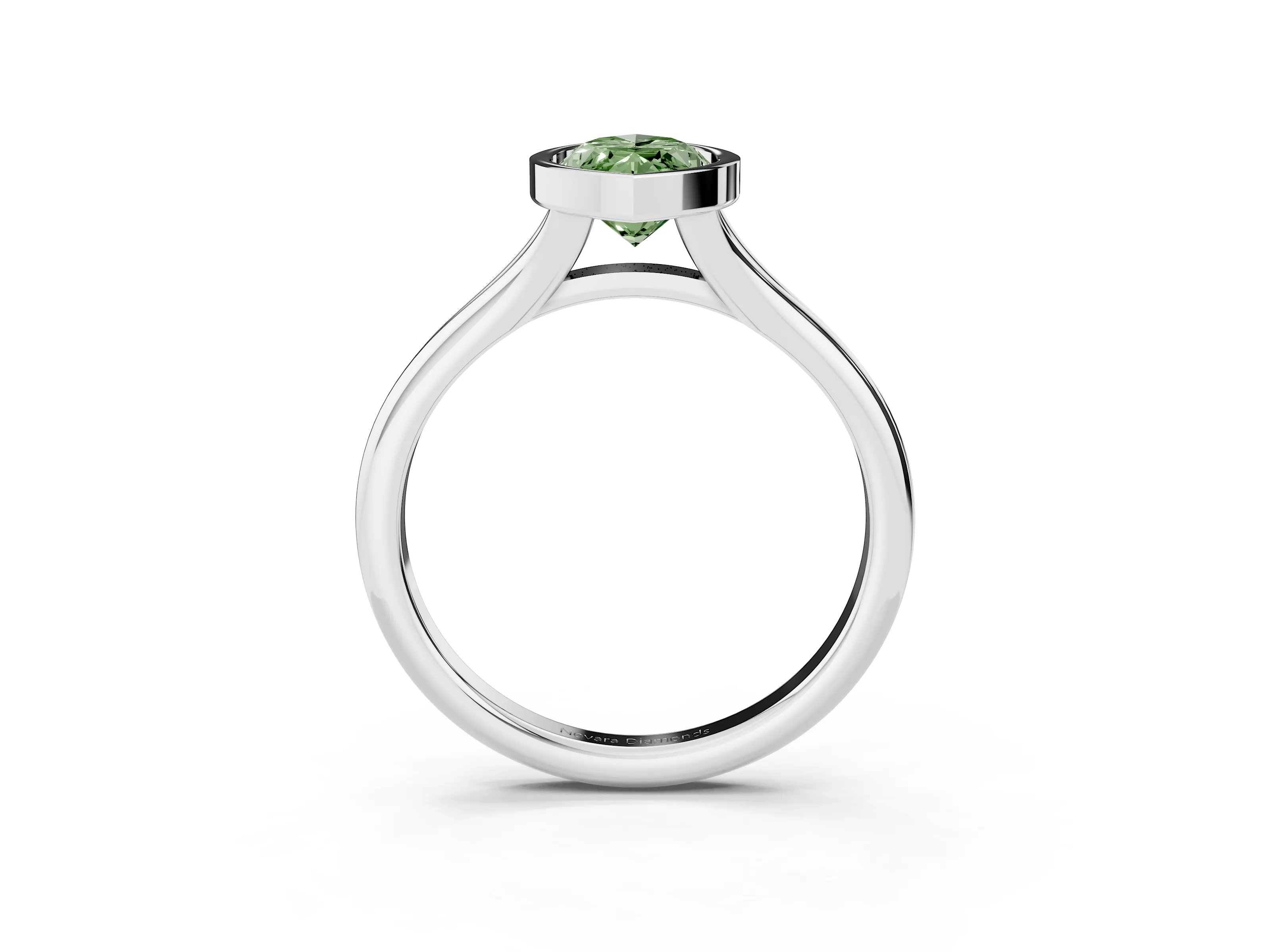 Fancy Green Bezel Set Marquise Cut Diamond Solitaire Ring Set in Platinum with Smooth Band