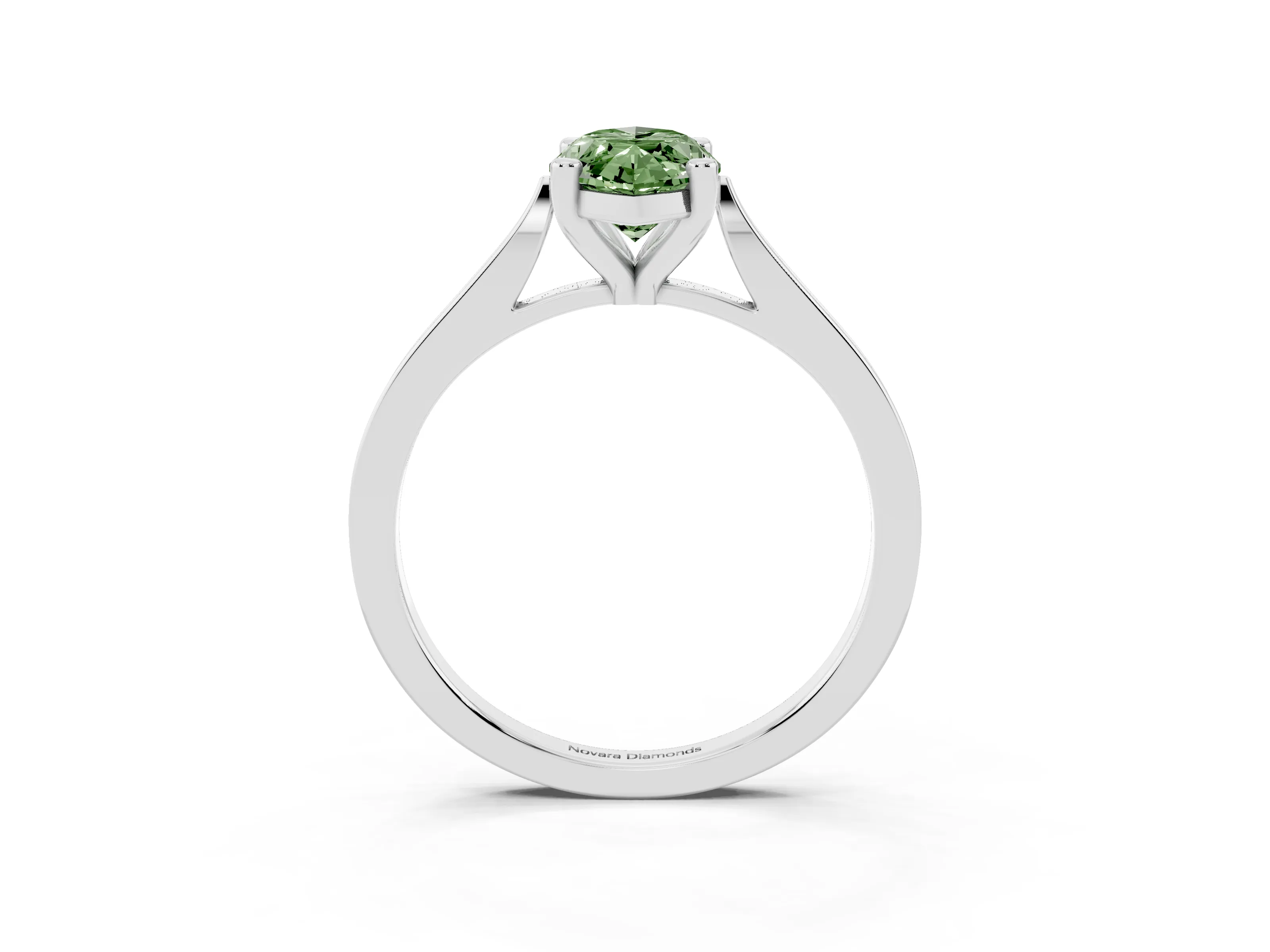 Fancy Green Marquise Cut Diamond Solitaire Ring Set in Platinum with Prong Setting and Tapered Band
