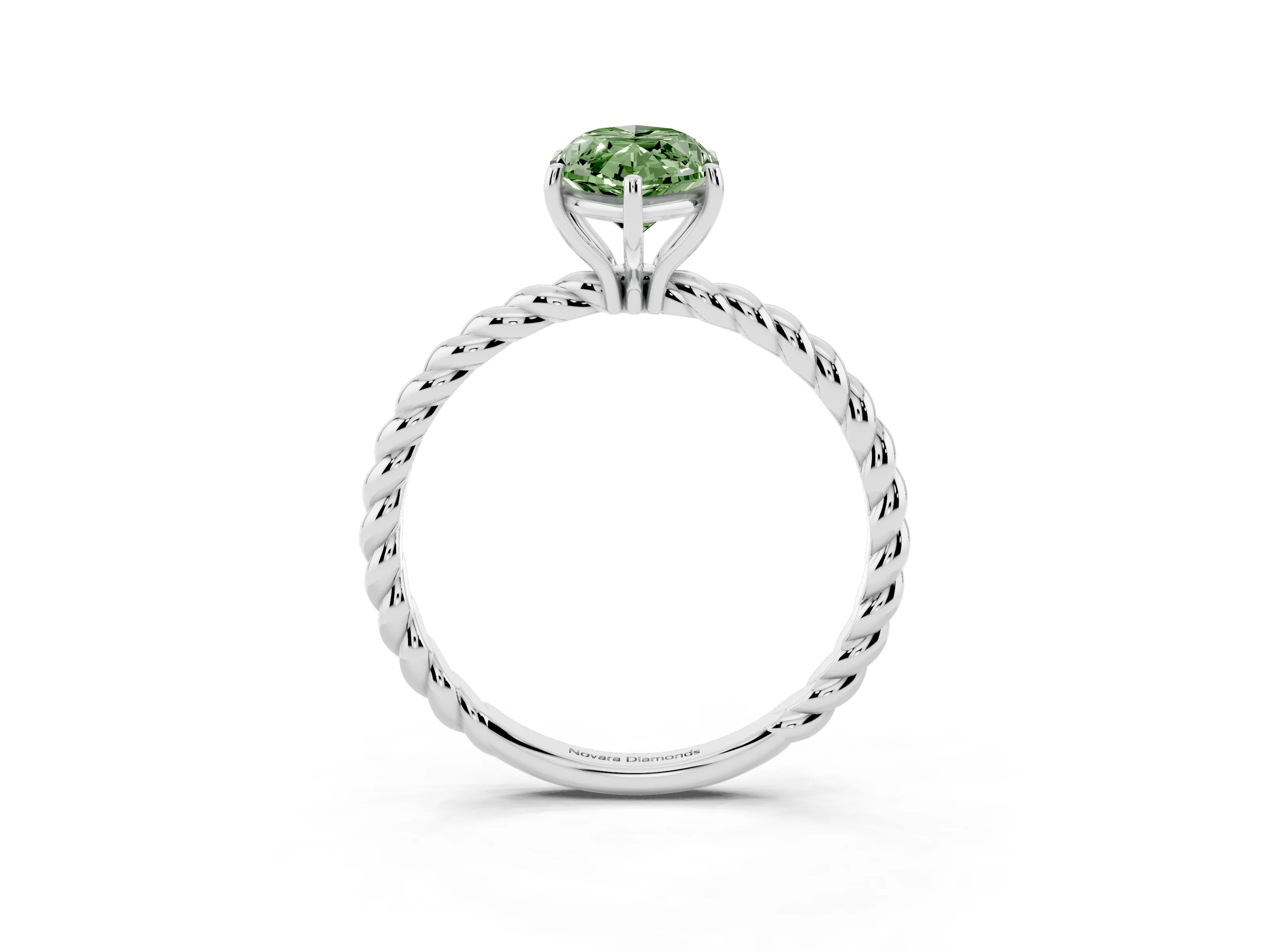 Fancy Green Marquise Cut Diamond Solitaire Ring Set in Silver with Twist Band and Prong Setting