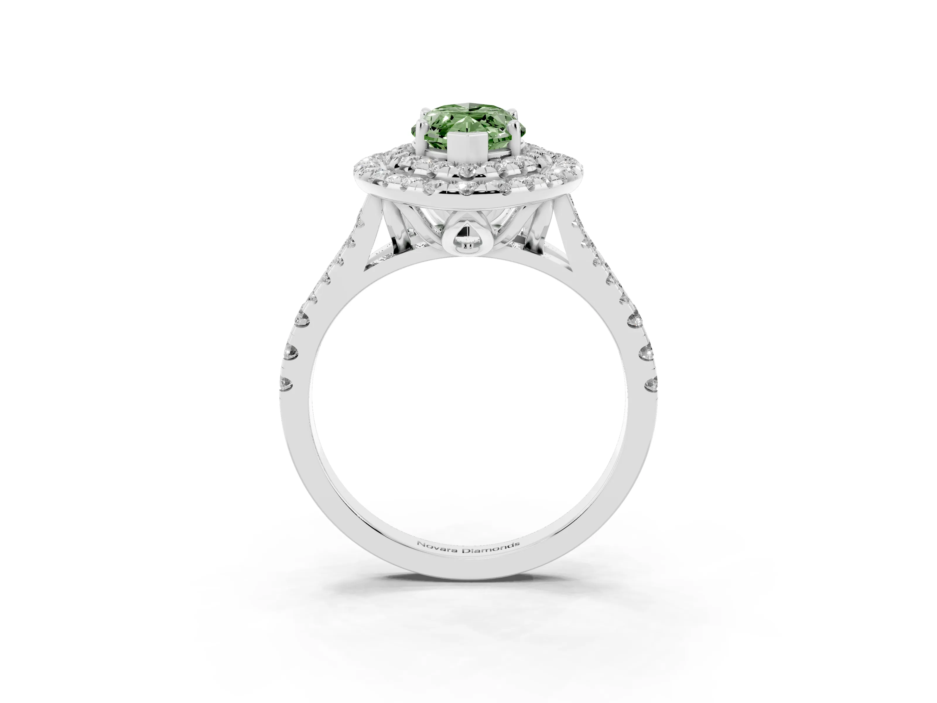 Fancy Green Marquise Cut Diamond Double Halo Ring Set in Platinum with Pavé Split Shank and Prong Setting